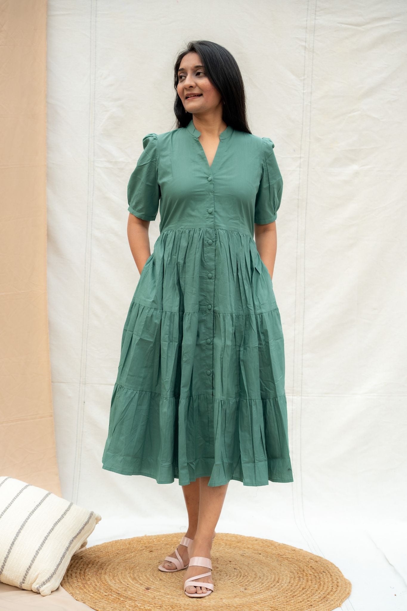 All Day Out Sage Green Poplin Cotton Dress