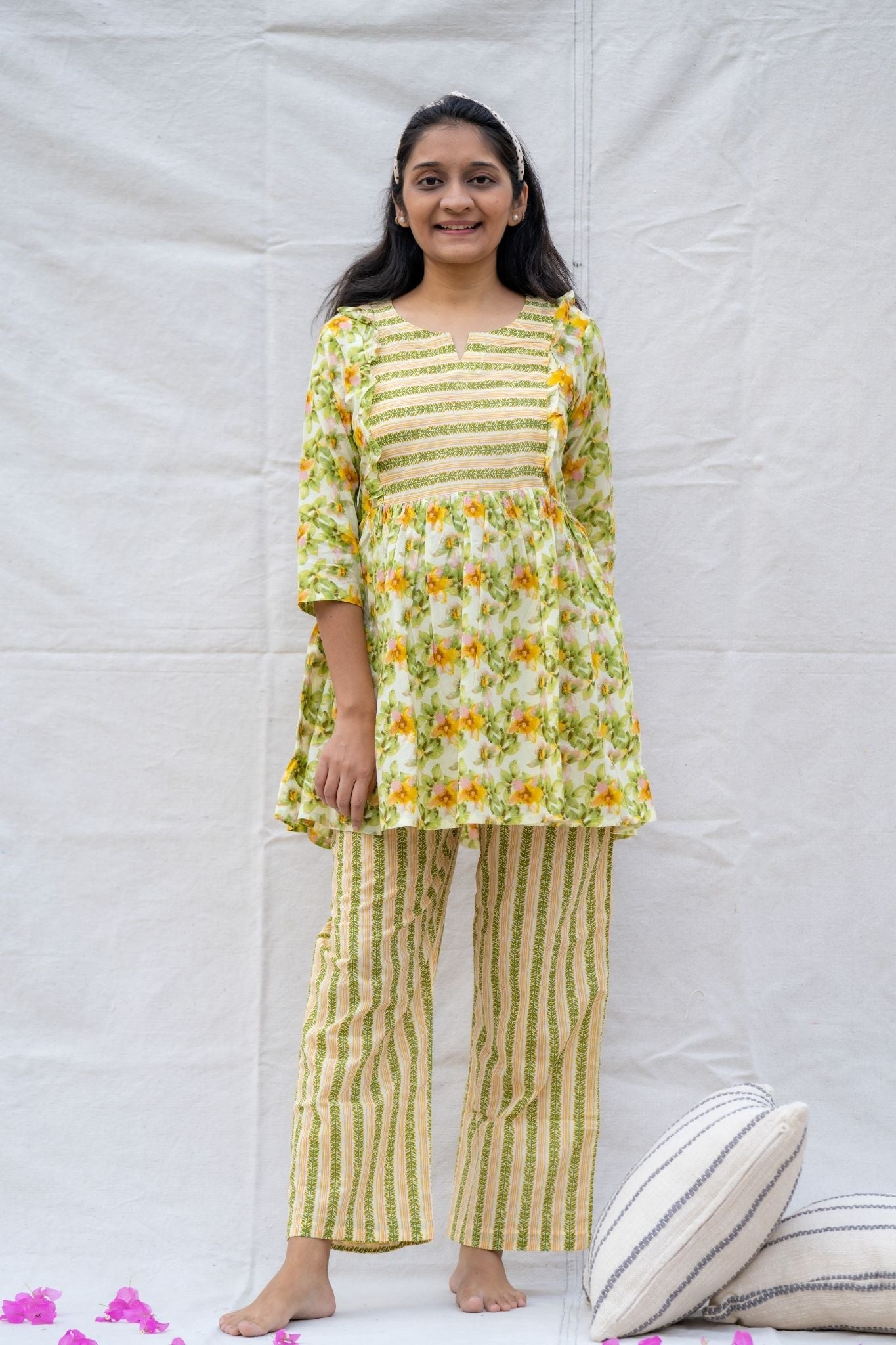 Paakhi Yellow Maternity and Nursing Cotton Lounge Wear Set