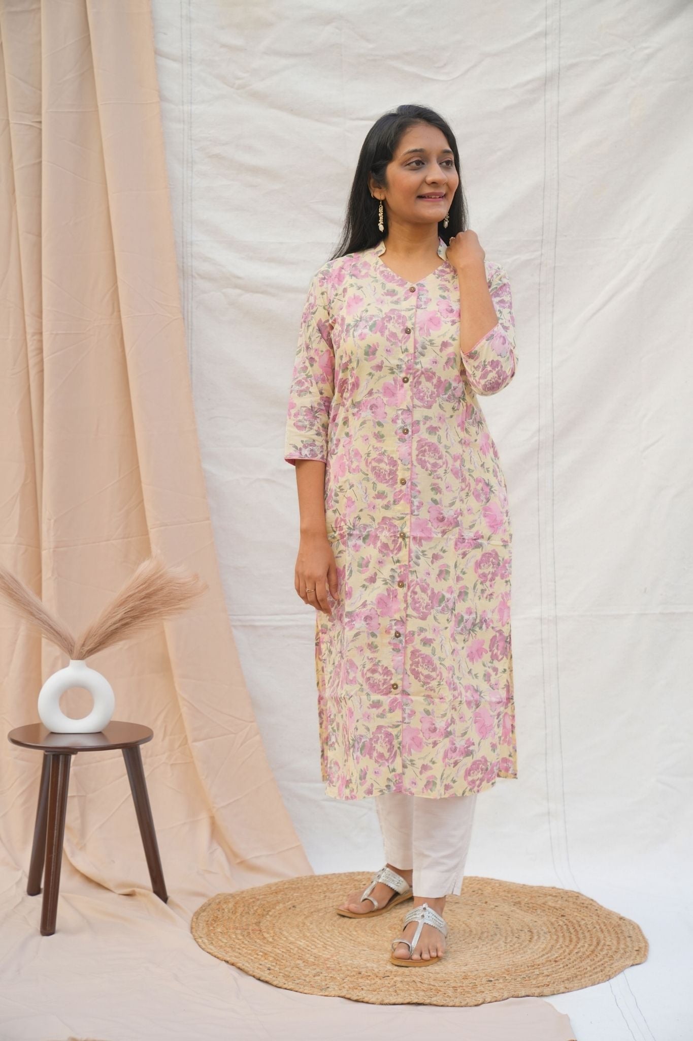 Light Yellow Floral Print Kurta