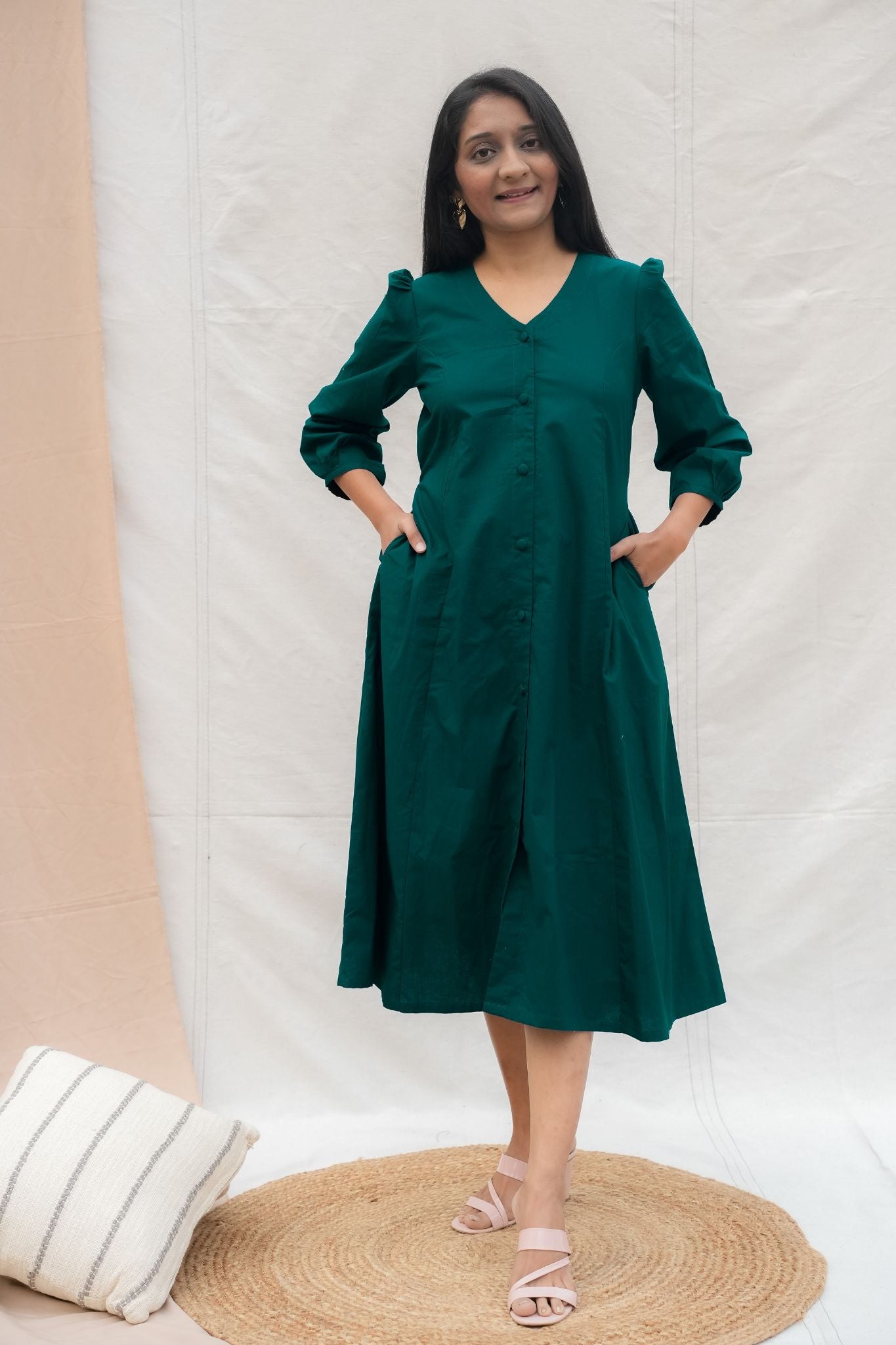 Desk to Dinner Teal Blue Poplin Cotton Dress