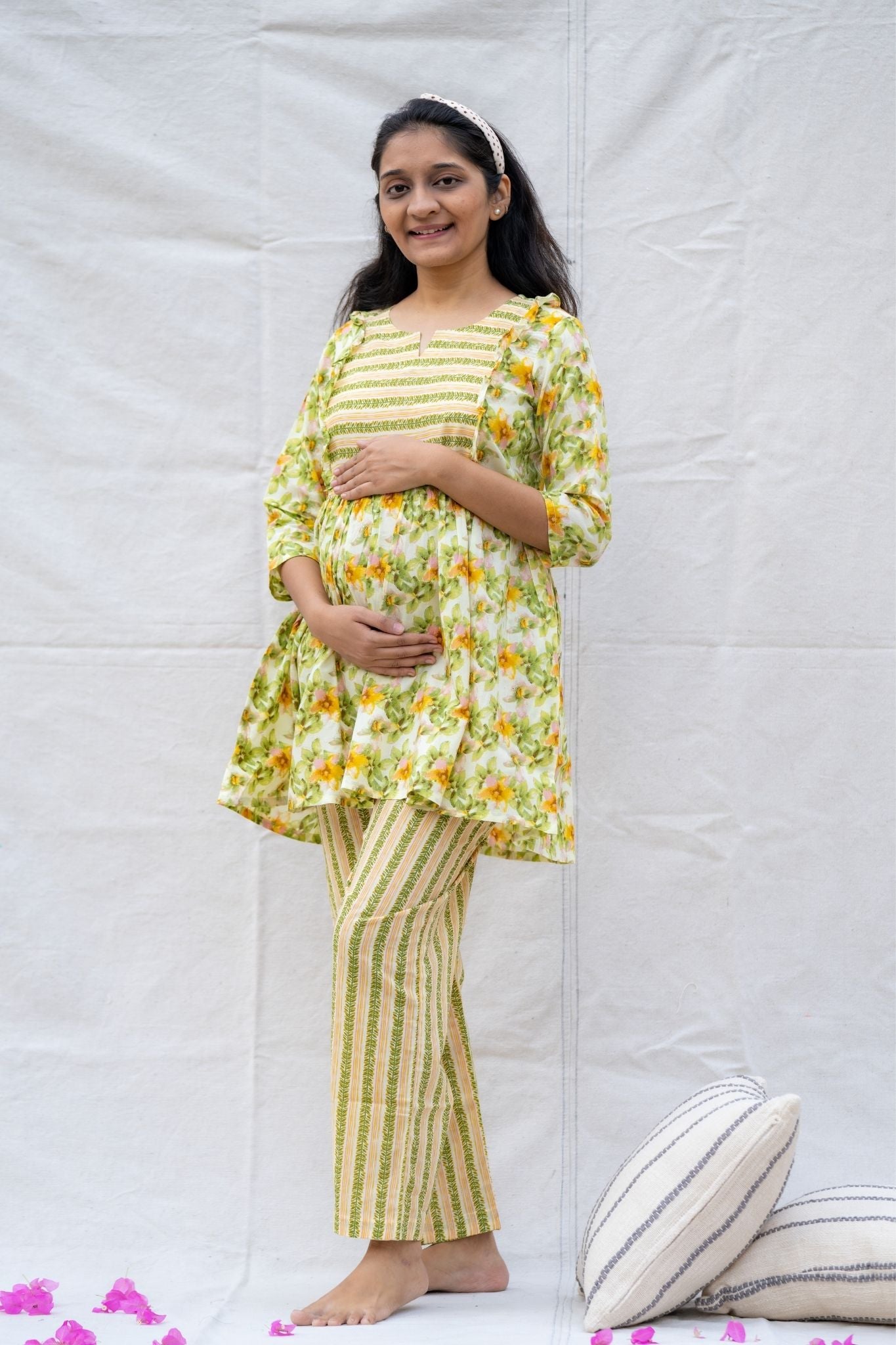 Paakhi Yellow Maternity and Nursing Cotton Lounge Wear Set