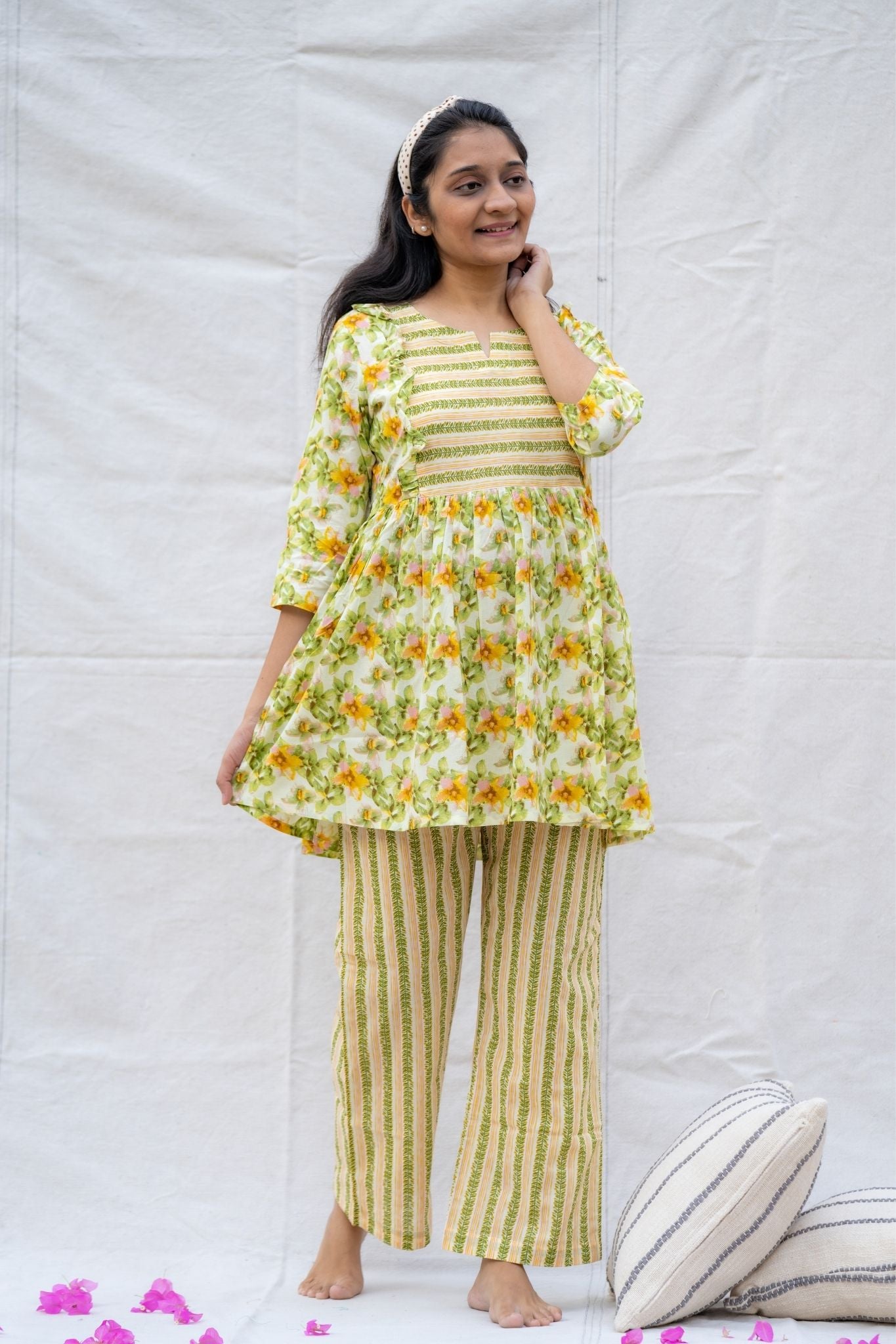 Paakhi Yellow Maternity and Nursing Cotton Lounge Wear Set