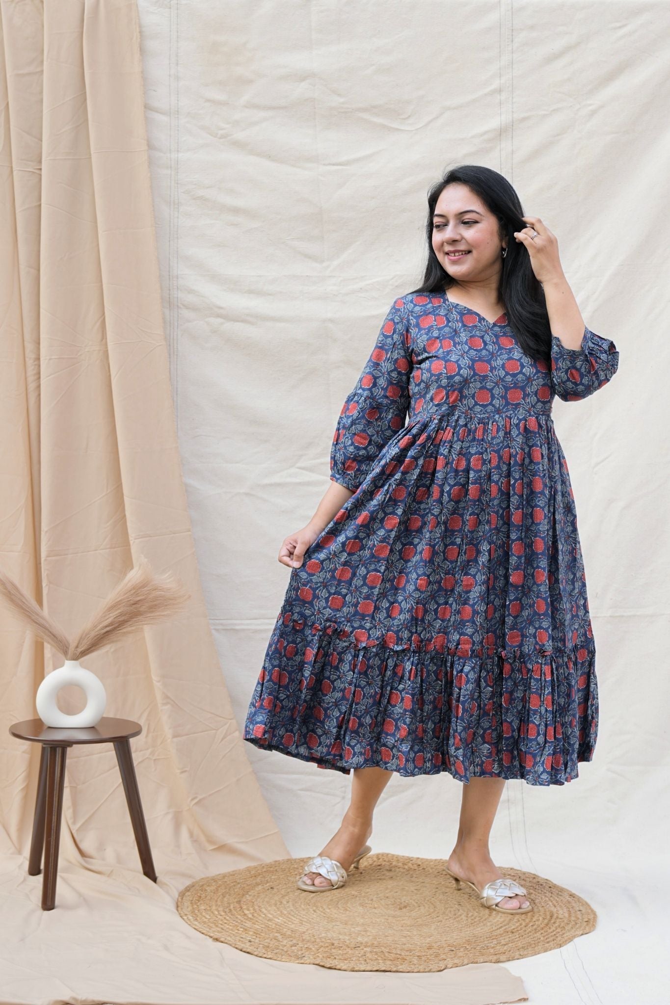 Blue Midi length Maternity dress