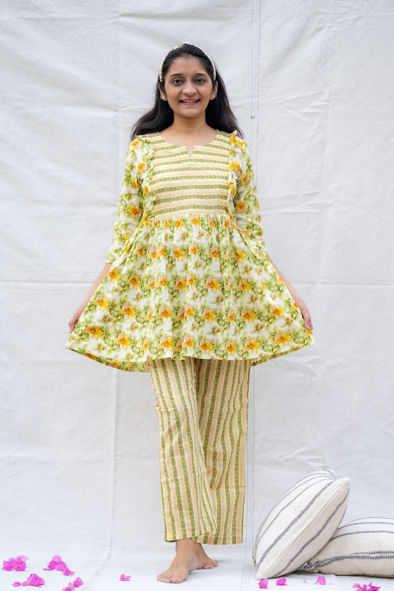 Paakhi Yellow Maternity and Nursing Cotton Lounge Wear Set