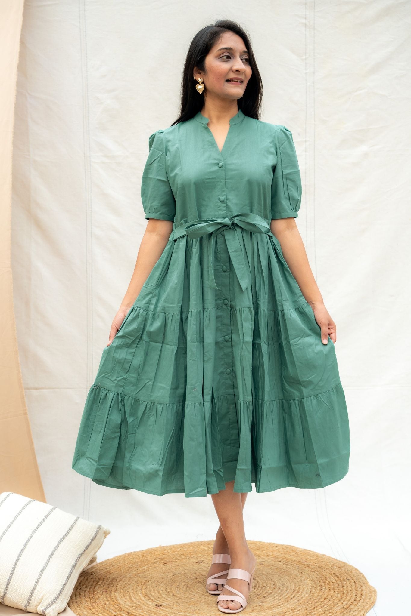 All Day Out Sage Green Poplin Cotton Dress