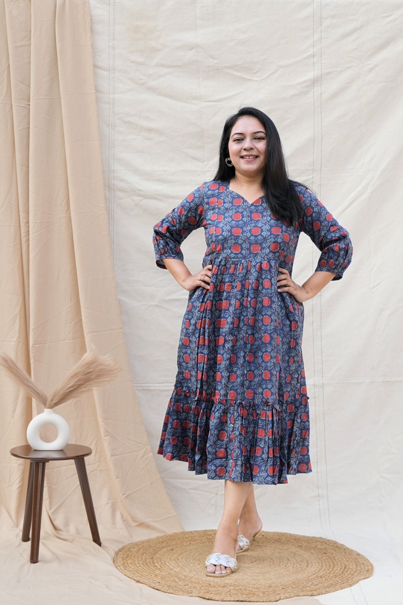 Blue Floral print Maternity Dress