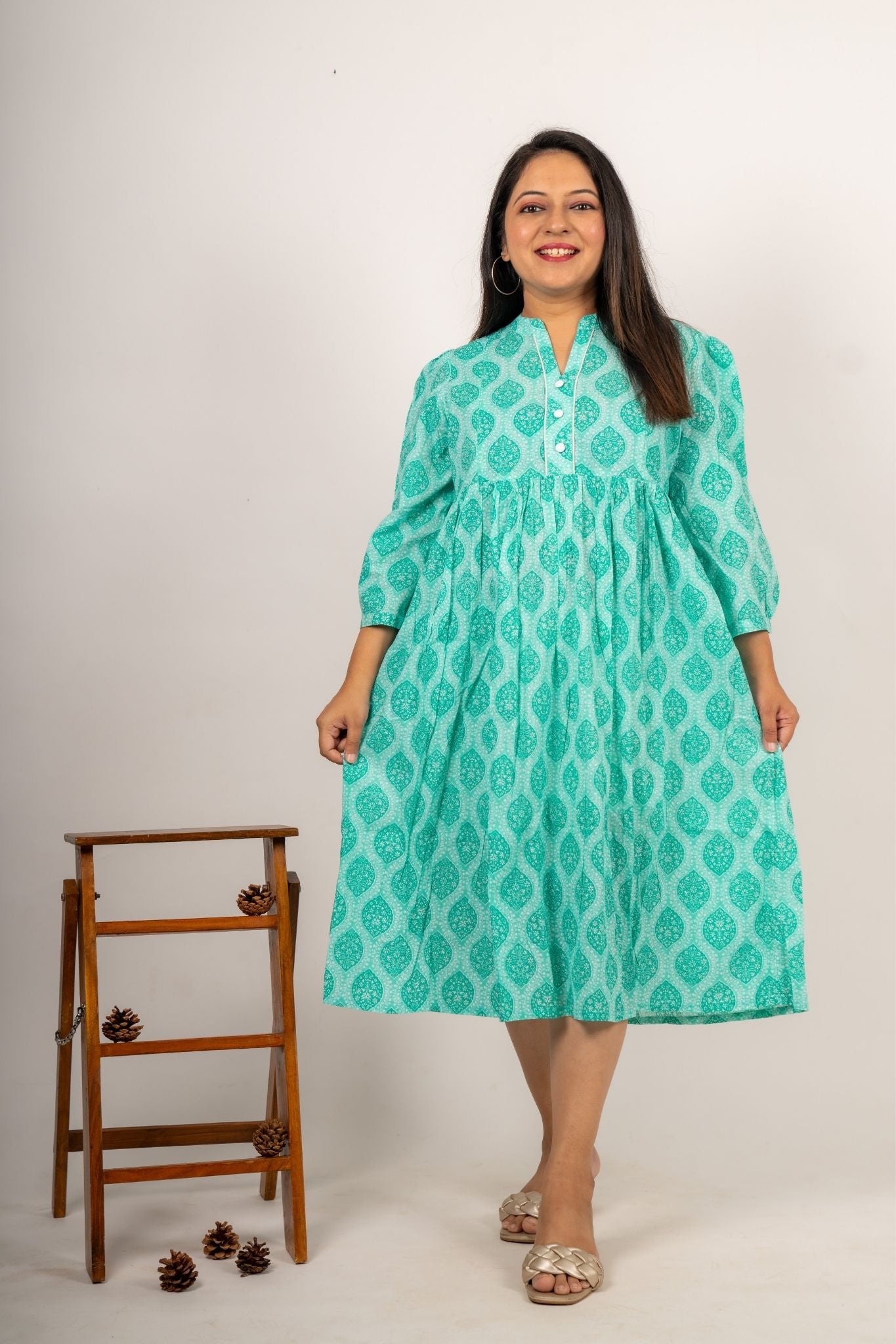 Isha Mint Green Maternity and Nursing Cotton Dress