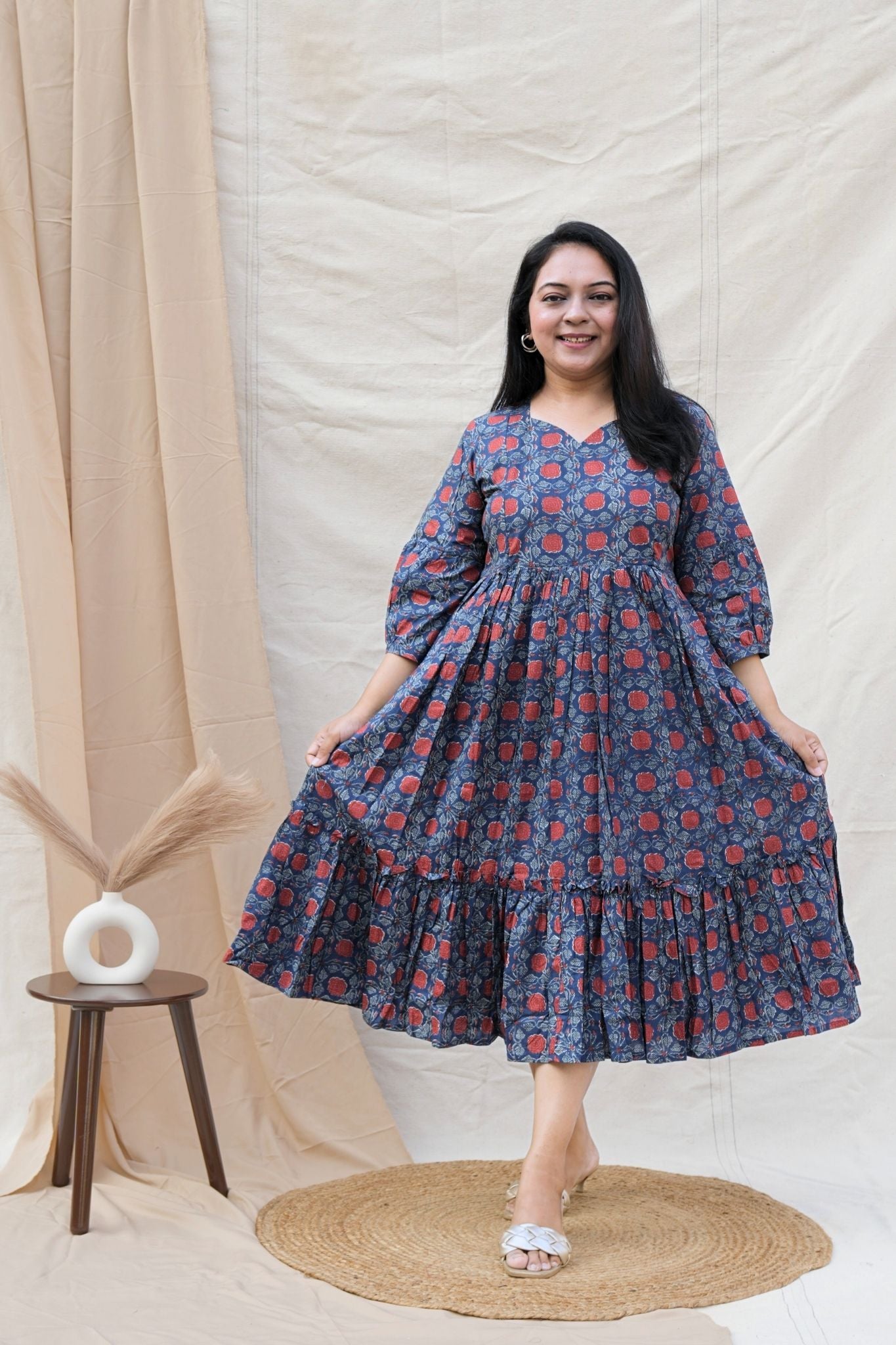 Blue Floral Print Maternity and feeding Dress