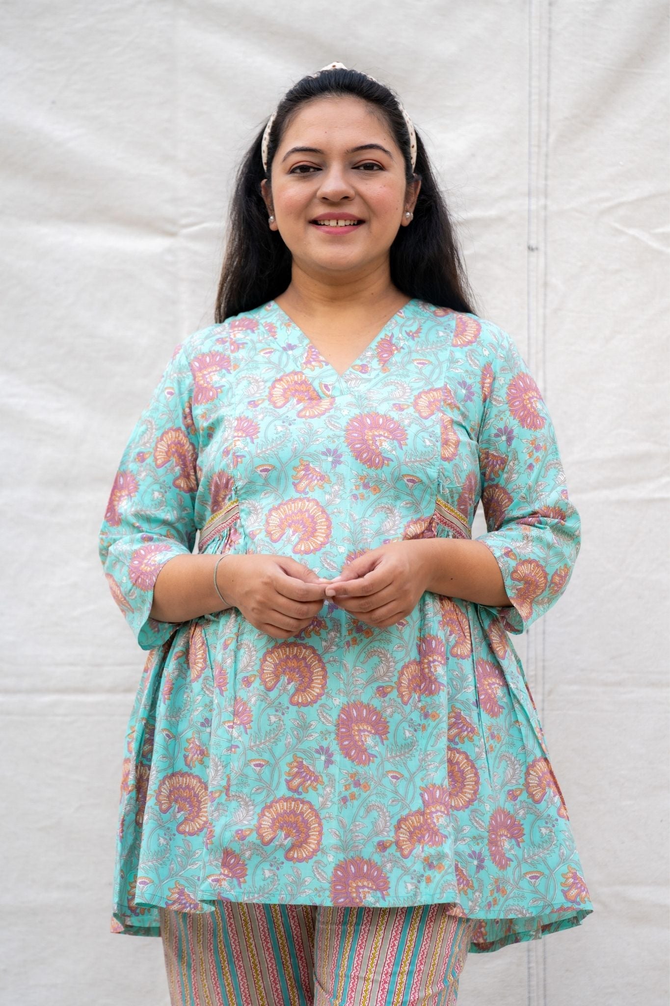 Pihu Light Blue Maternity and Nursing Cotton Lounge Wear Set