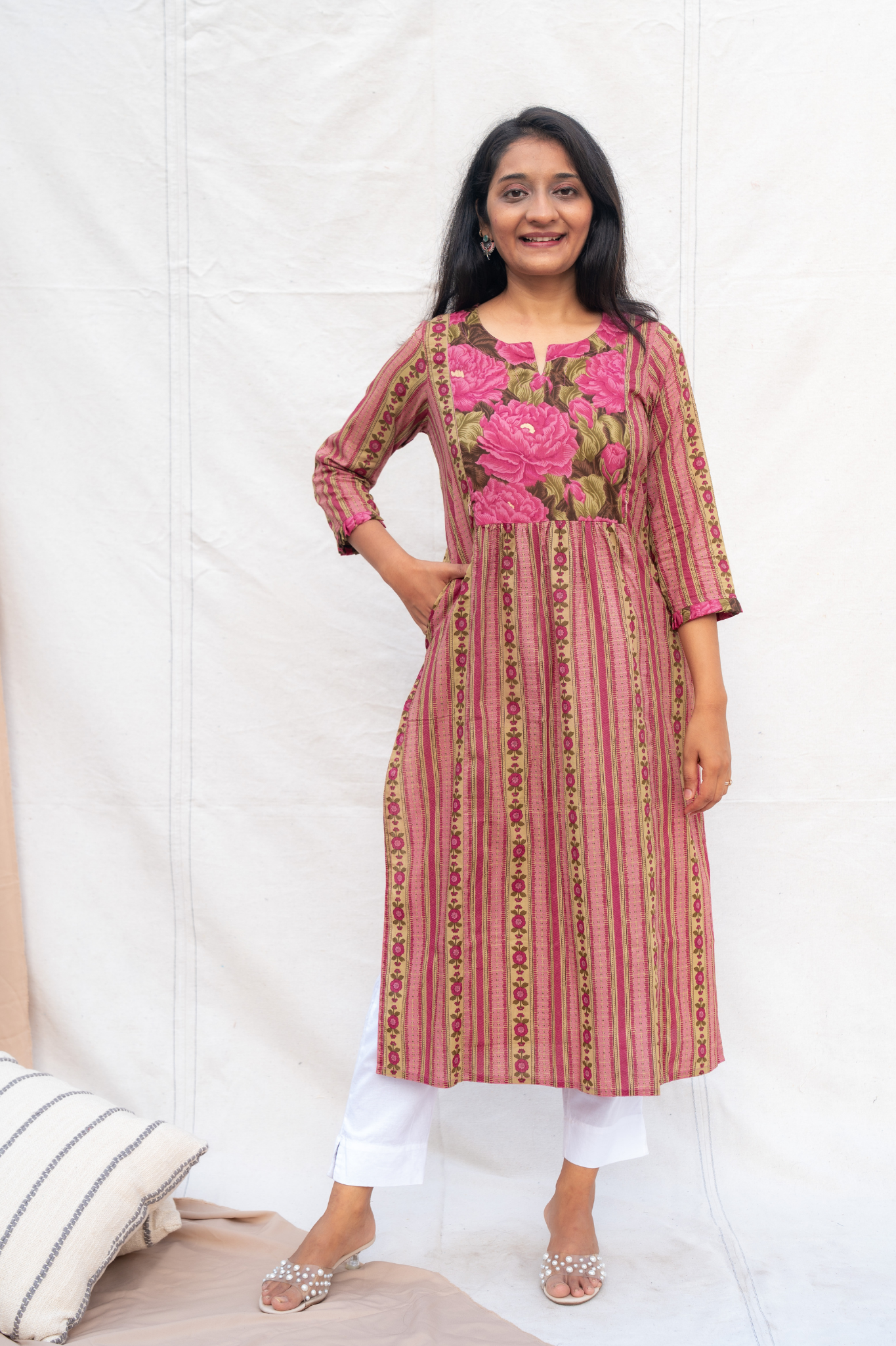 Kavya Pink Maternity and Nursing Cotton Kurta