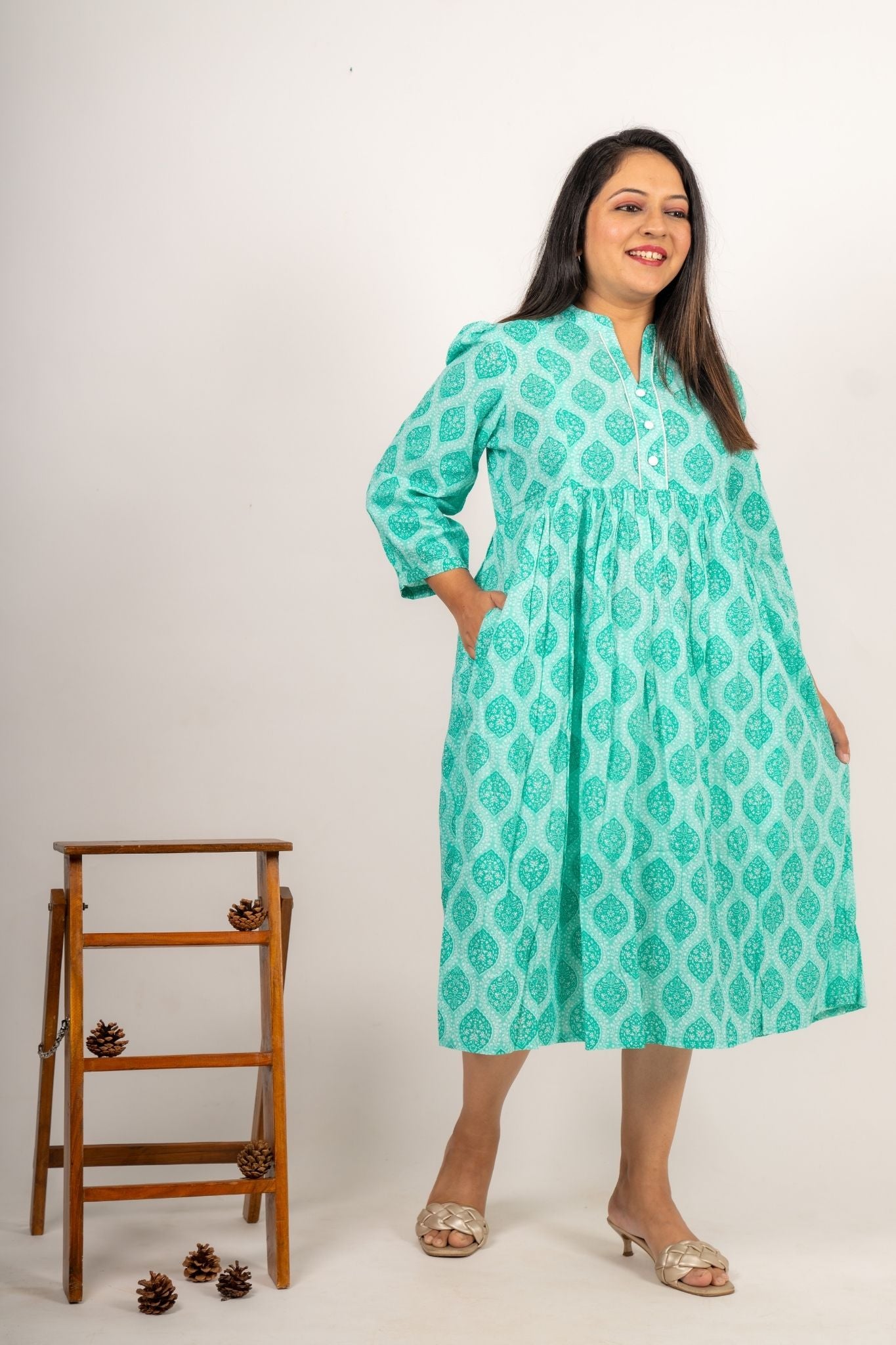 Isha Mint Green Maternity and Nursing Cotton Dress
