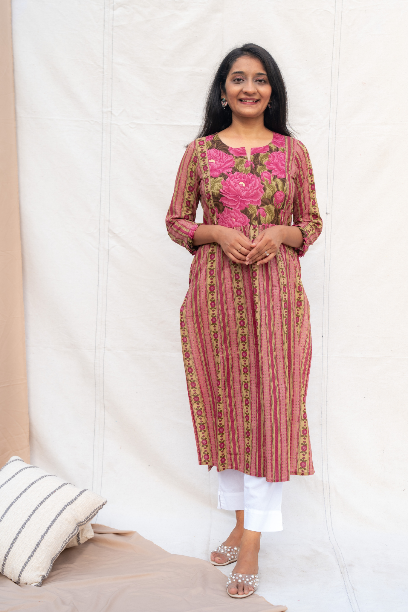 Kavya Pink Maternity and Nursing Cotton Kurta