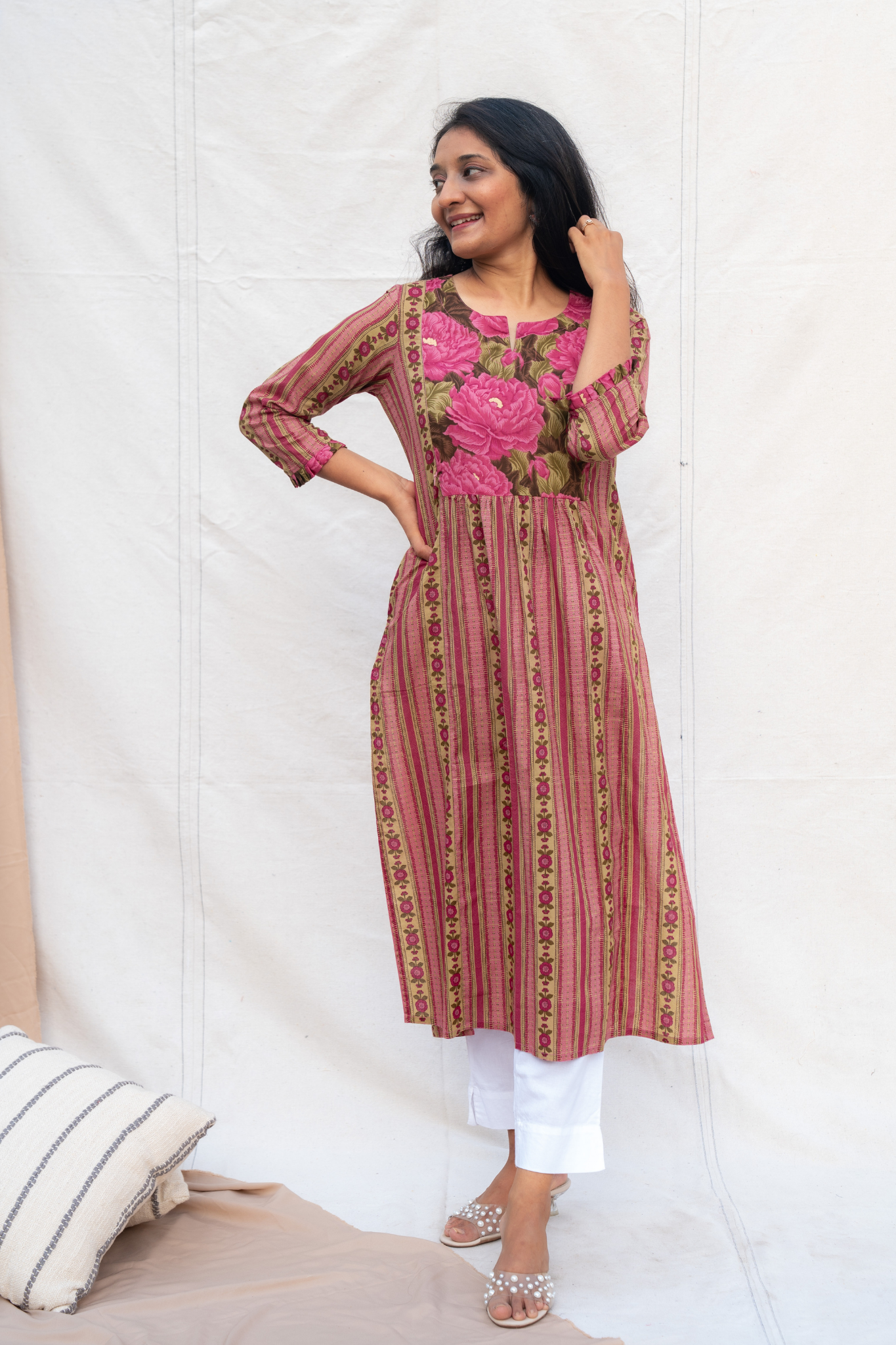 Kavya Pink Maternity and Nursing Cotton Kurta