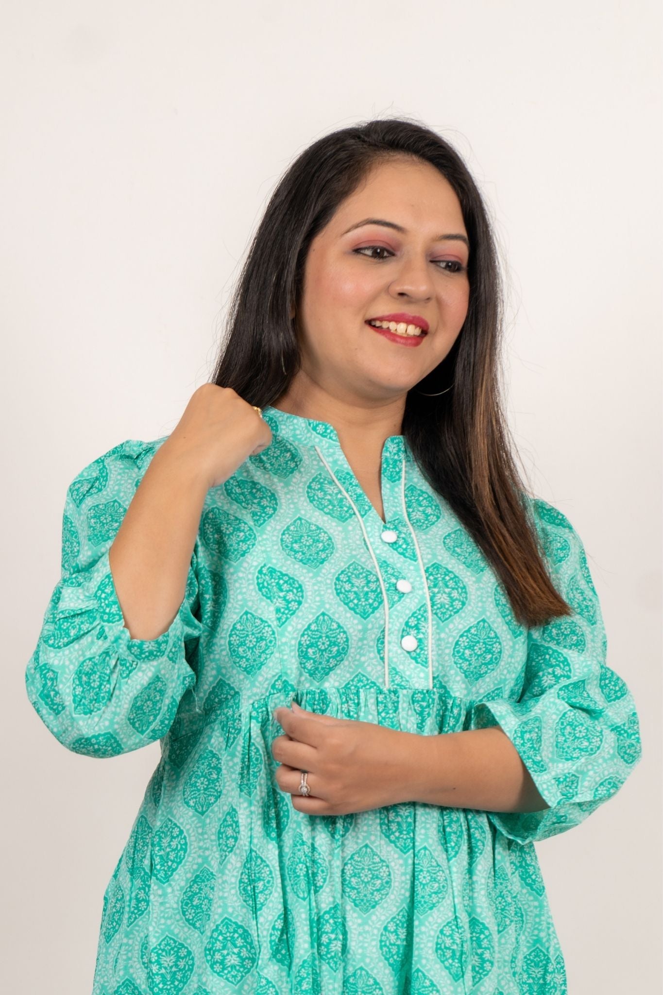 Isha Mint Green Maternity and Nursing Cotton Dress