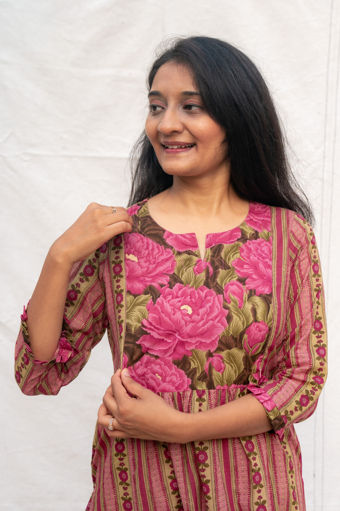 Kavya Pink Maternity and Nursing Cotton Kurta