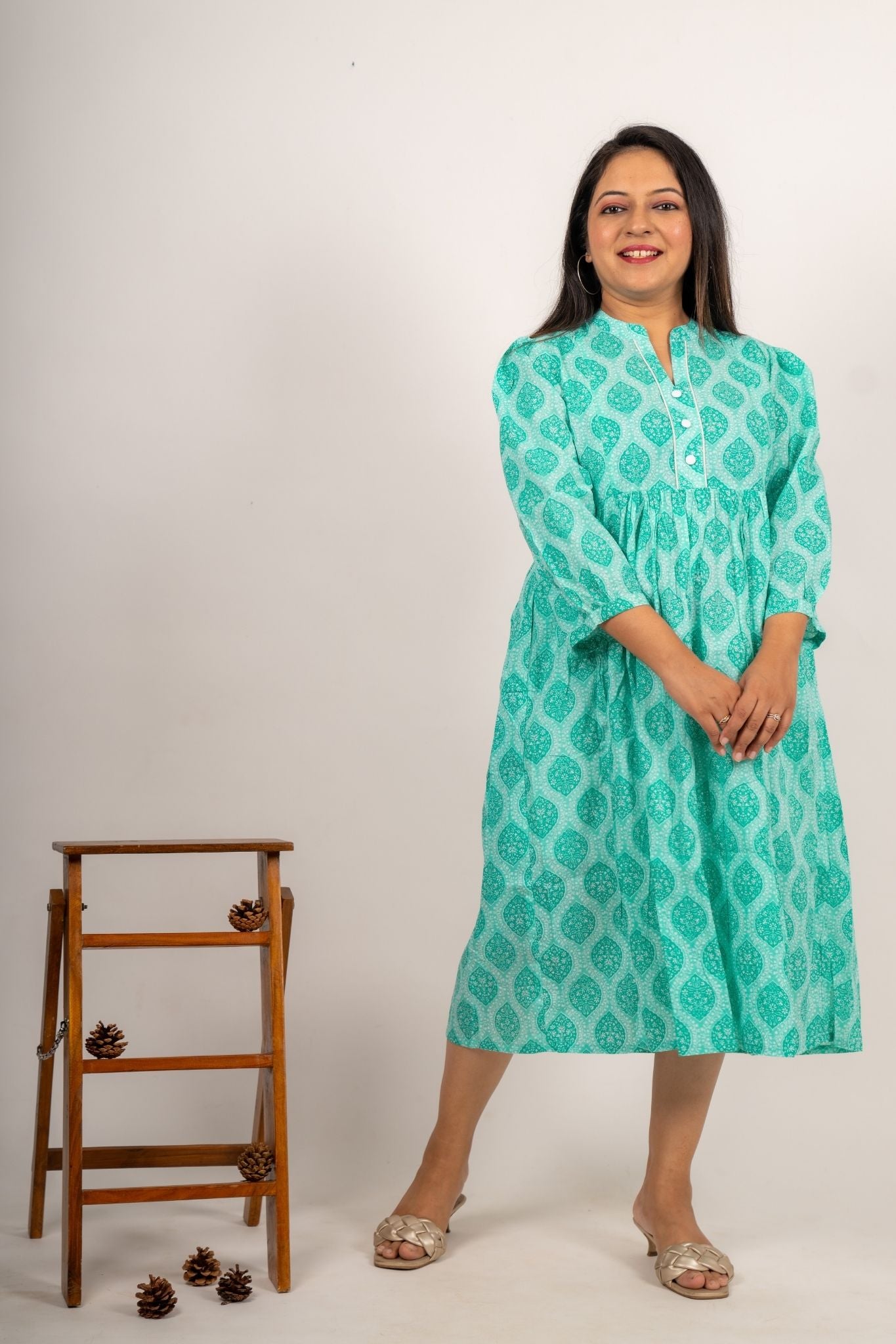 Isha Mint Green Maternity and Nursing Cotton Dress
