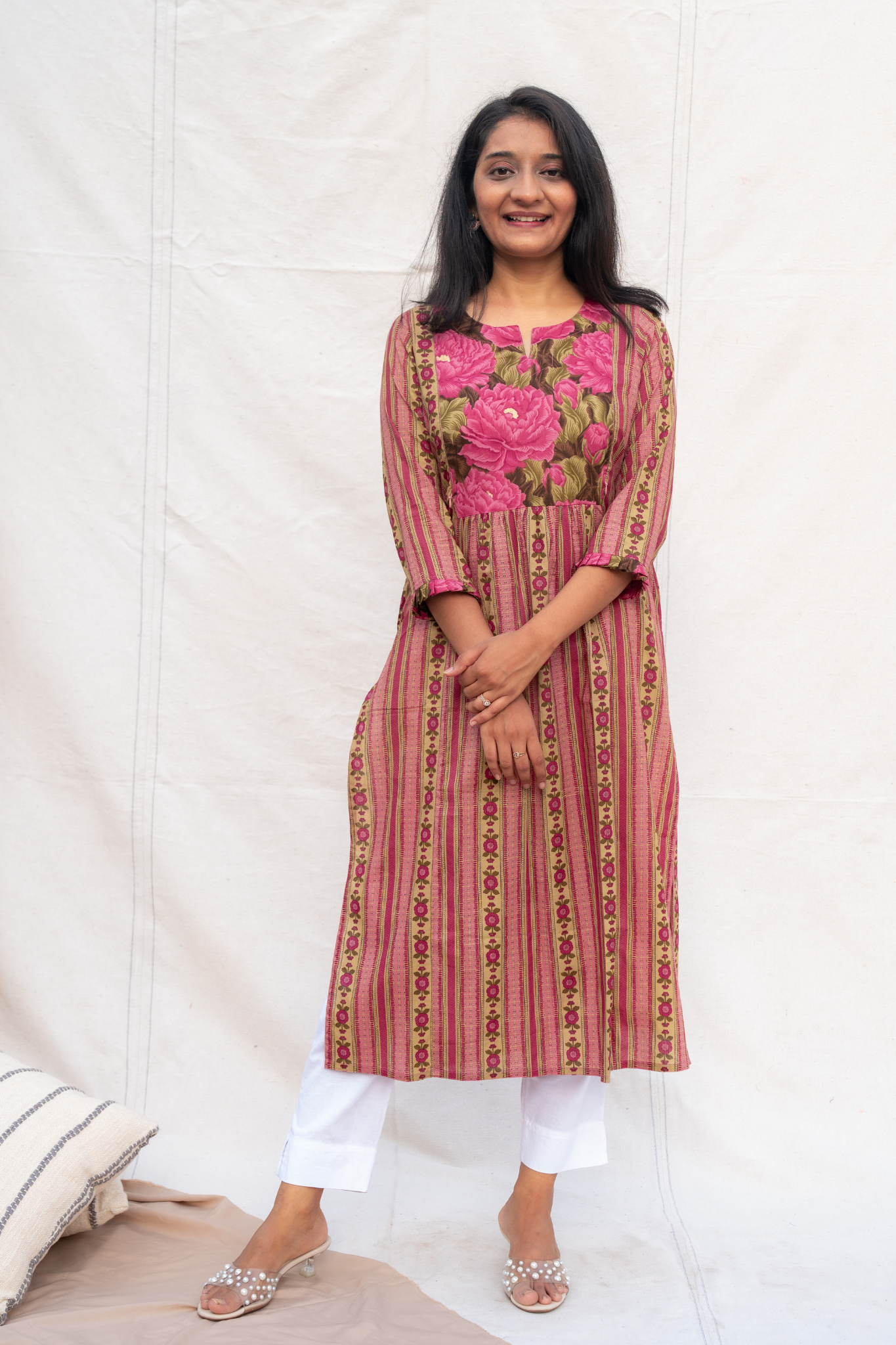 Kavya Pink Maternity and Nursing Cotton Kurta