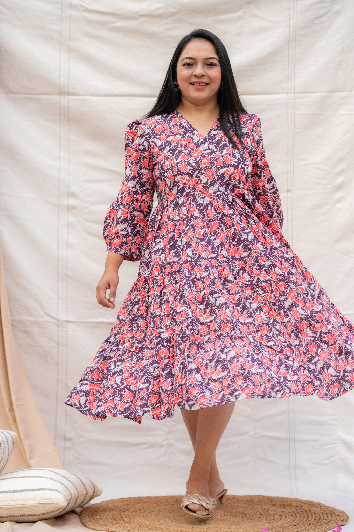 Purple Feeding Friendly Maternity Dress