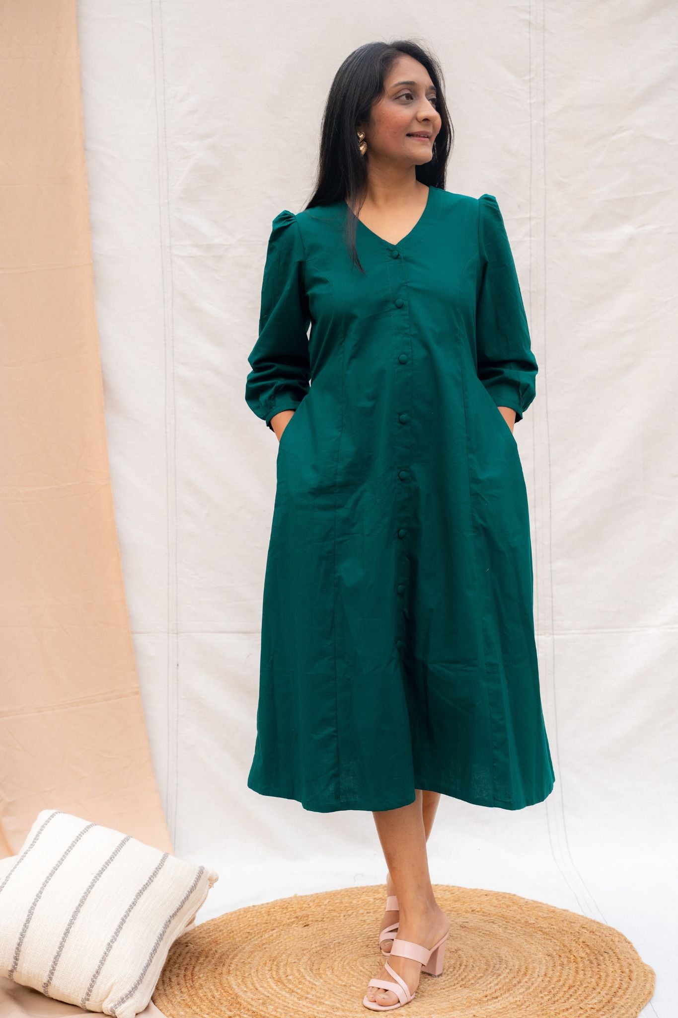 Desk to Dinner Teal Blue Poplin Cotton Dress