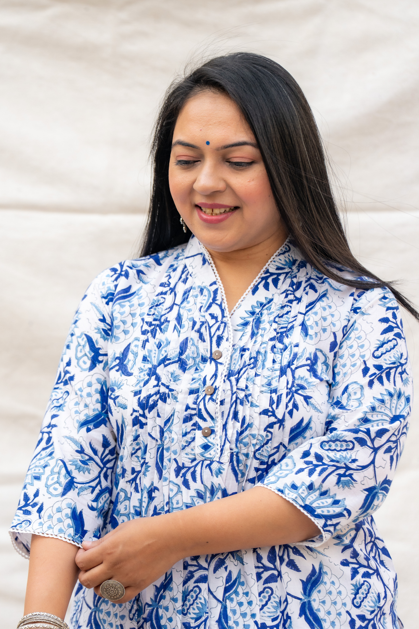 White Crochet lace Hand Block Cotton Kurta