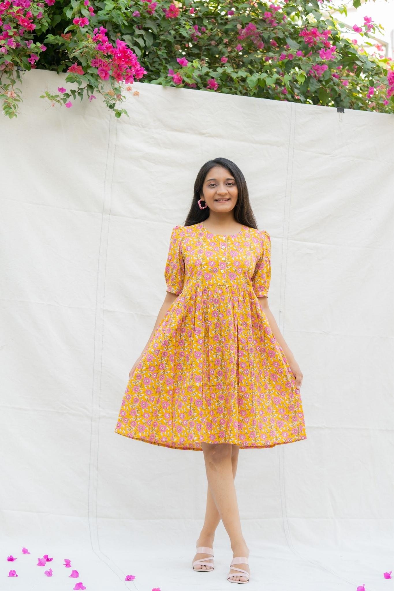 Matargashti Yellow Cotton Dress