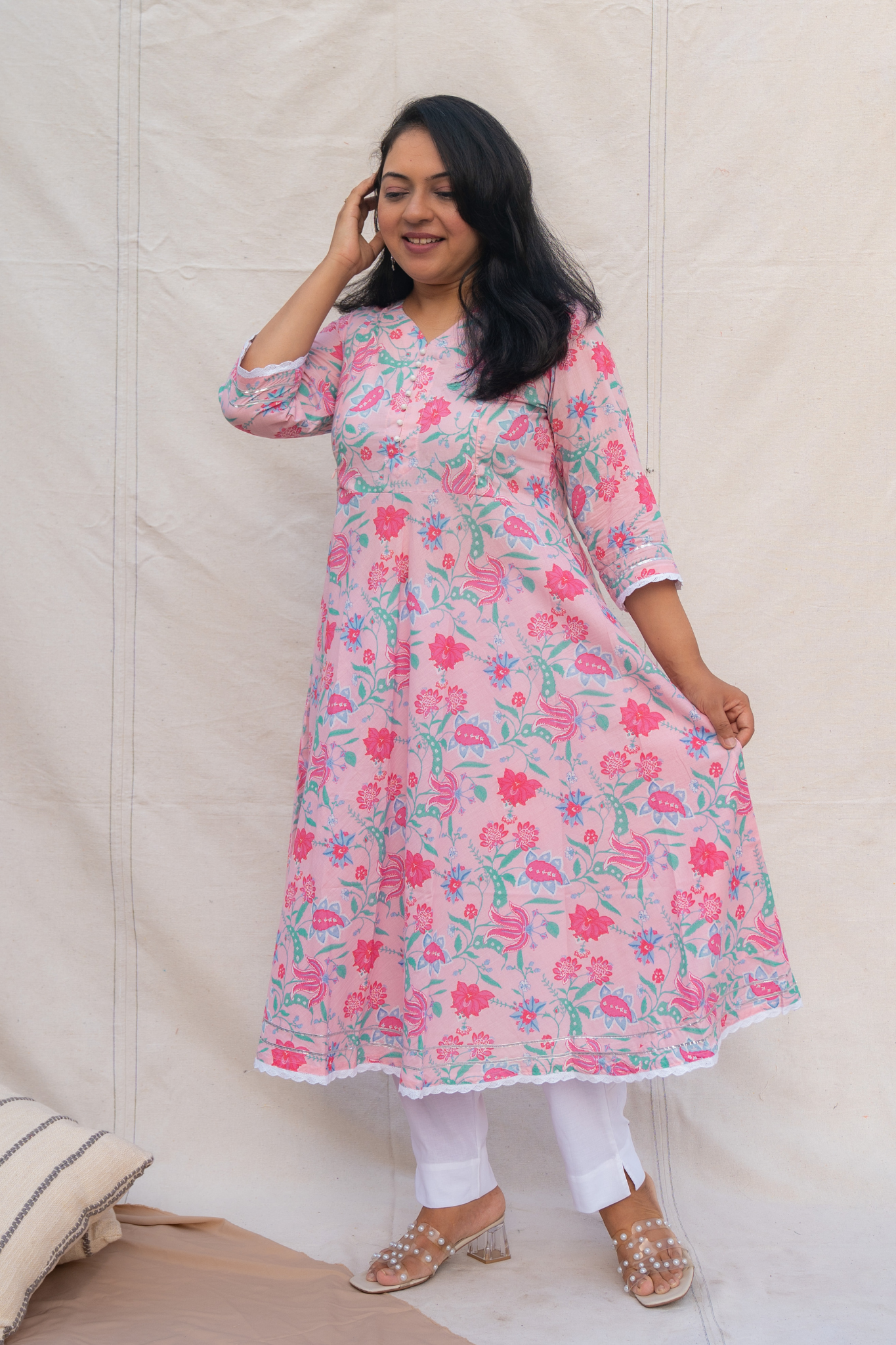 Jiya Light Pink Maternity and Nursing Cotton Kurta