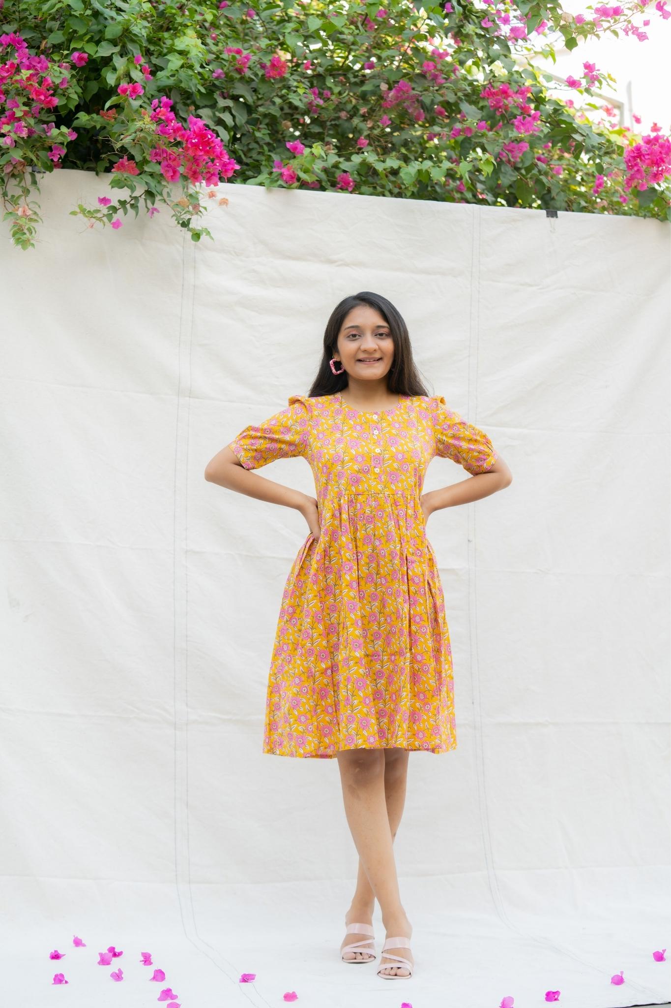 Matargashti Yellow Cotton Dress