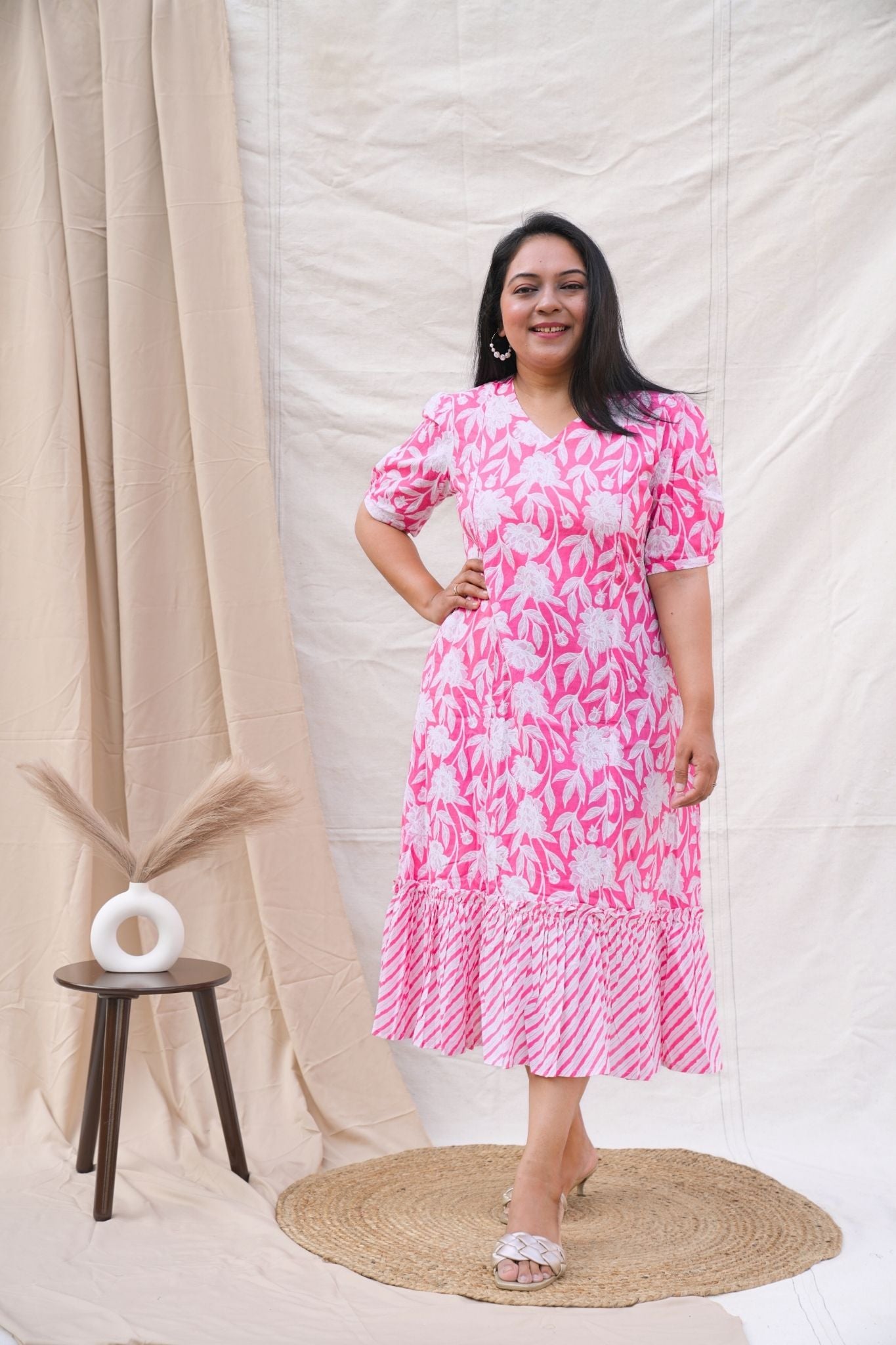 Pink Floral Print Maternity Dress