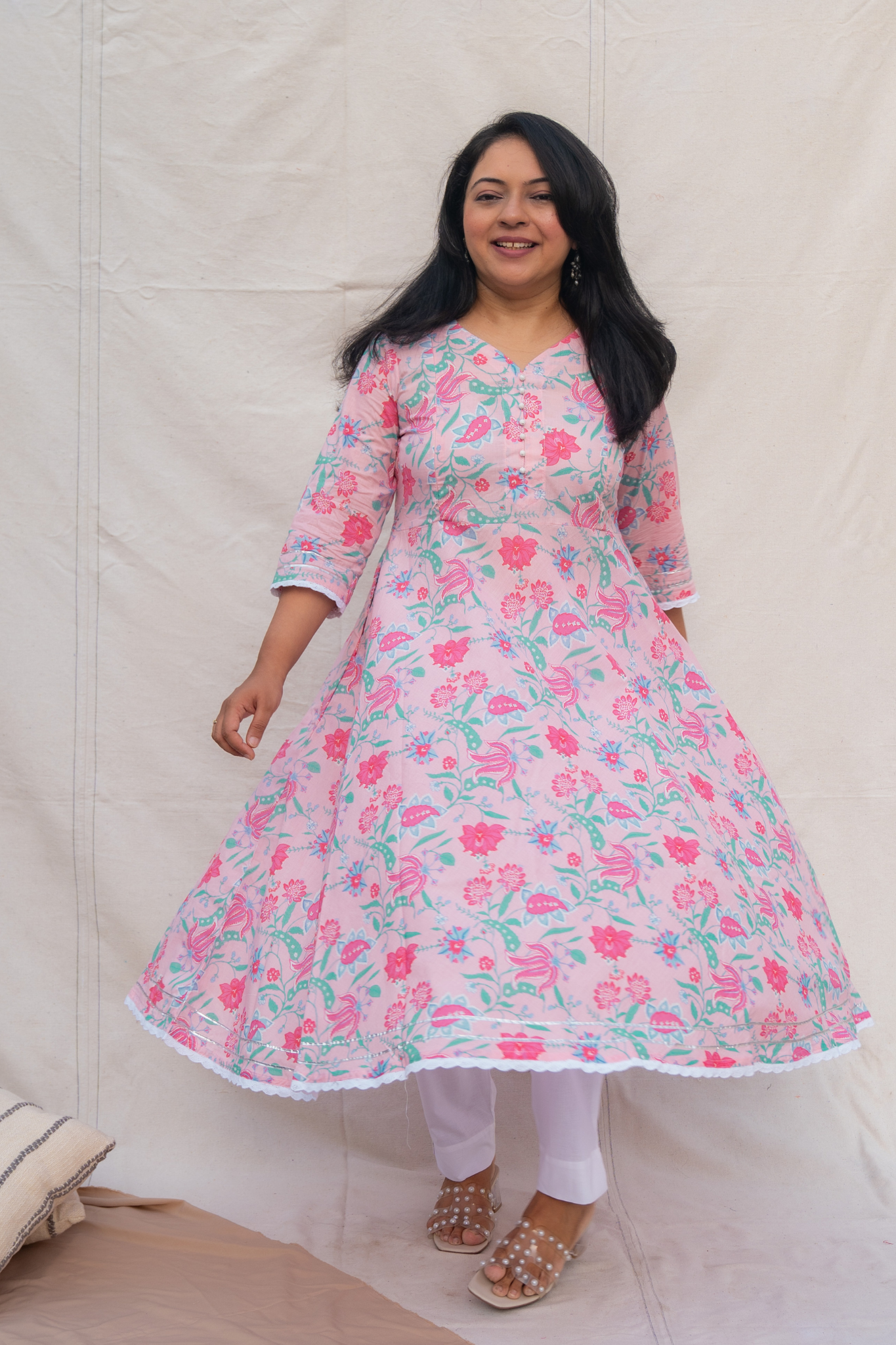 Jiya Light Pink Maternity and Nursing Cotton Kurta