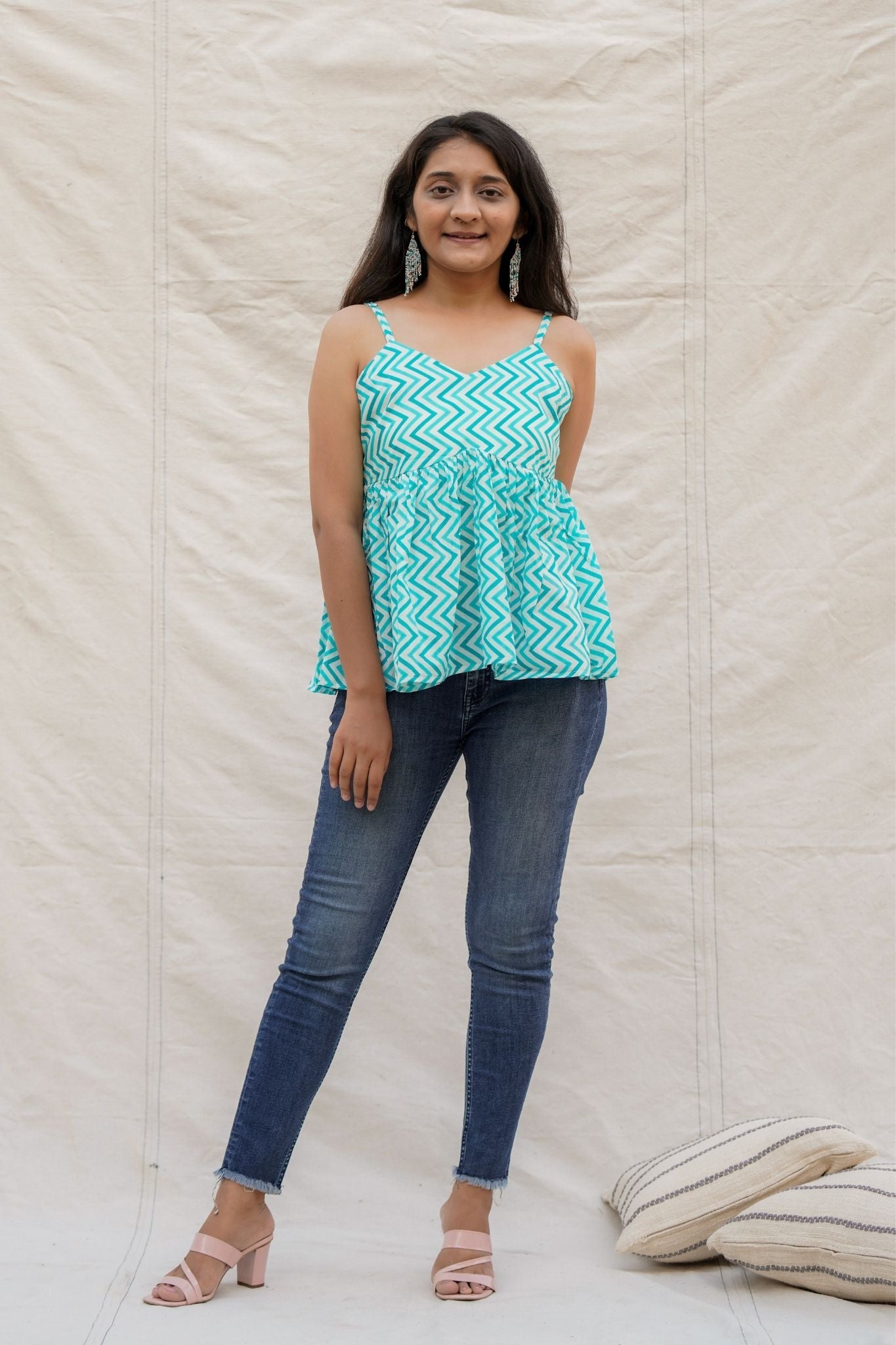 Sweetpea Light Blue Chevron Spaghetti Cotton Top