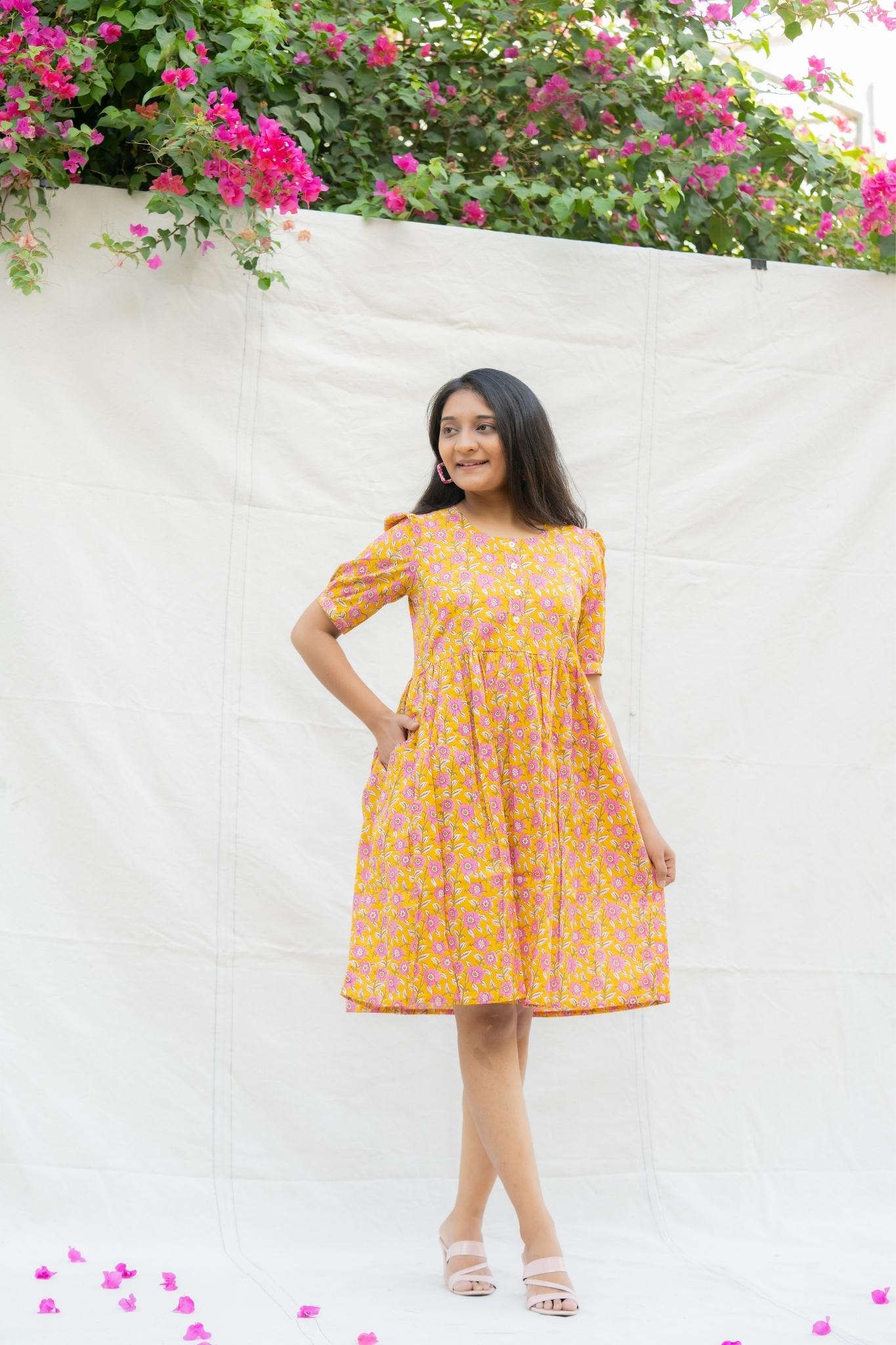 Matargashti Yellow Cotton Dress