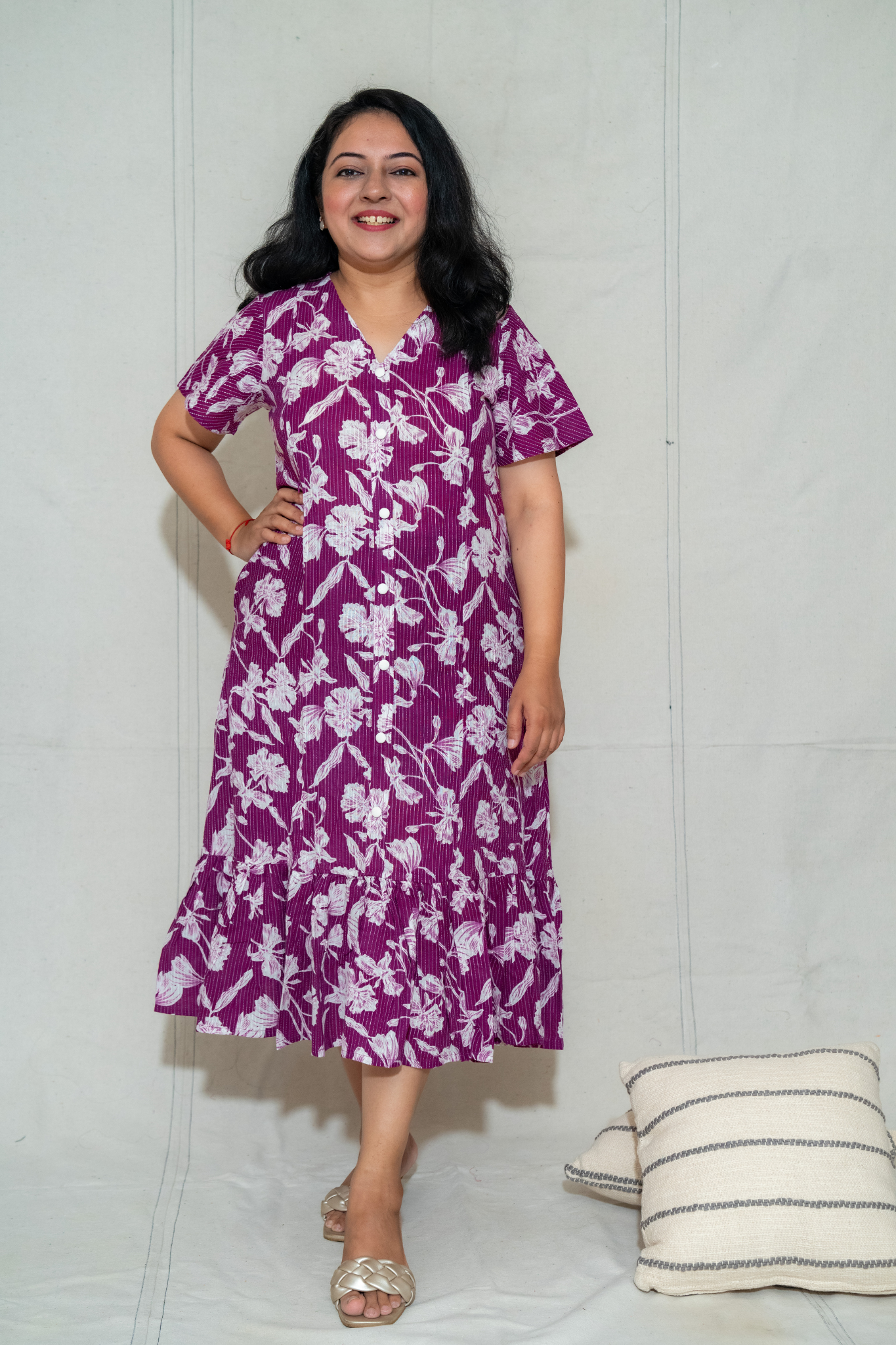 Magenta Floral Print Maternity Dress