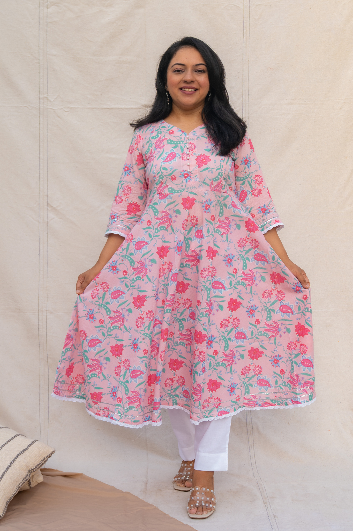 Jiya Light Pink Maternity and Nursing Cotton Kurta