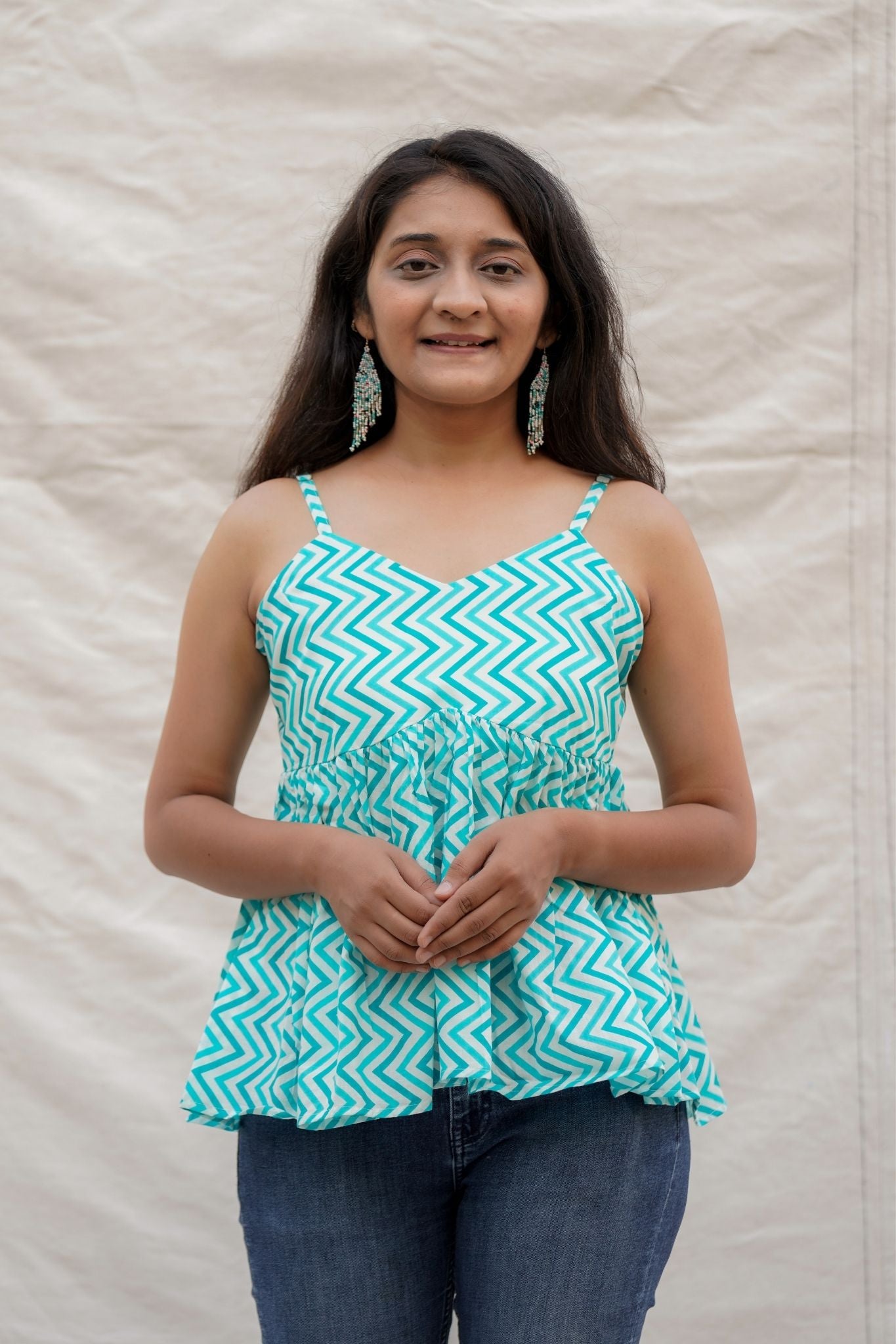 Sweetpea Light Blue Chevron Spaghetti Cotton Top