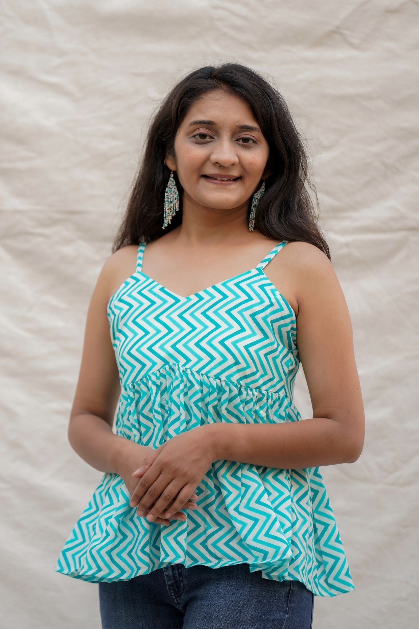 Sweetpea Light Blue Chevron Spaghetti Cotton Top