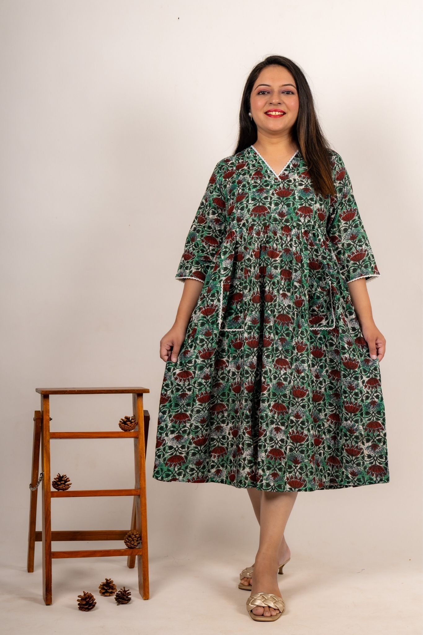 Green Floral Print Maternity Dress