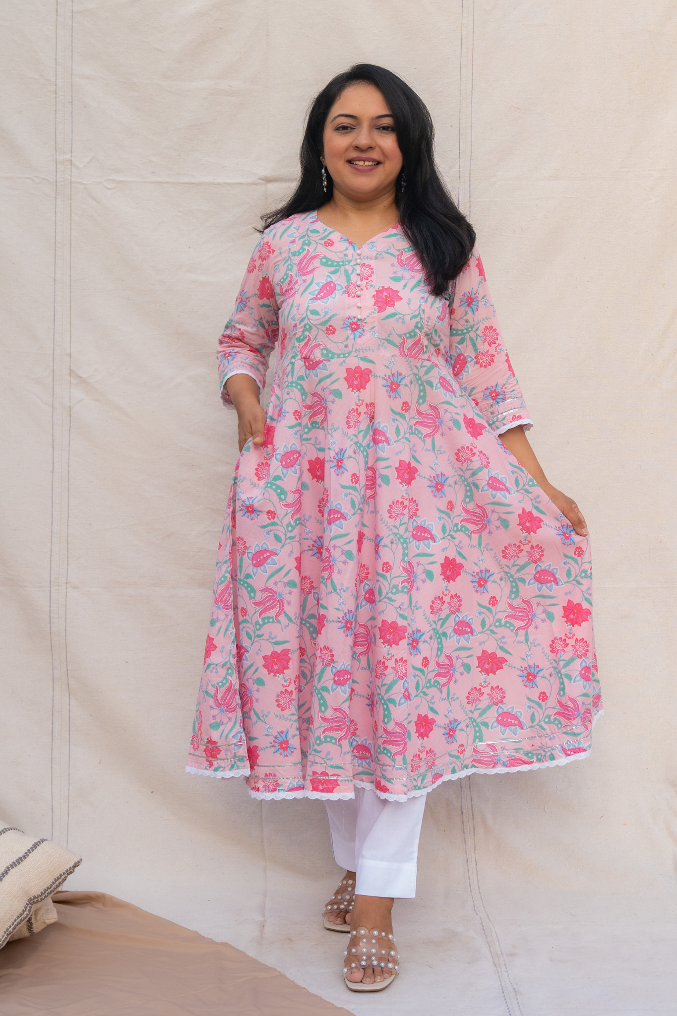 Jiya Light Pink Maternity and Nursing Cotton Kurta