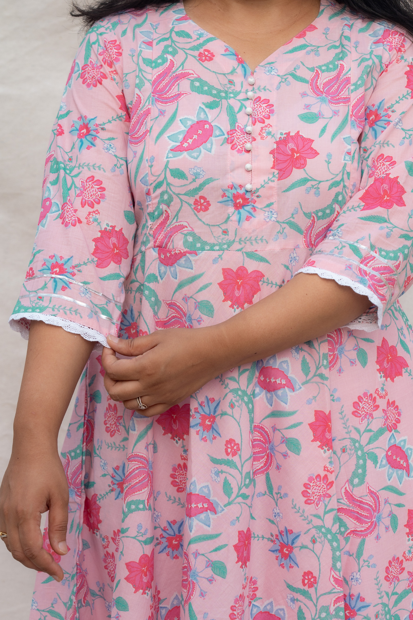 Jiya Light Pink Maternity and Nursing Cotton Kurta