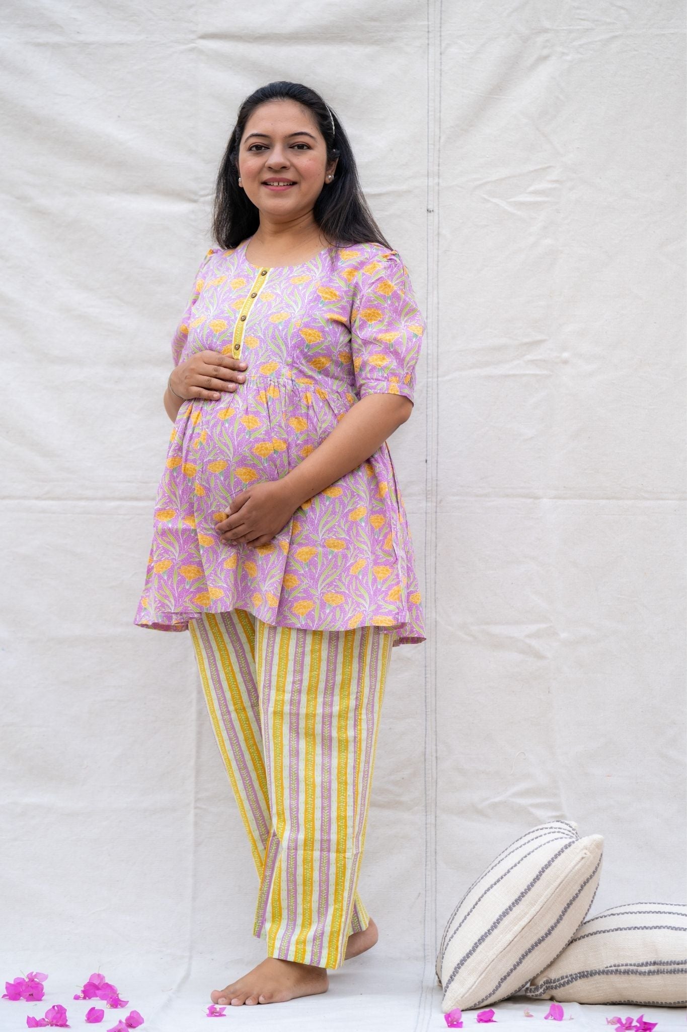 Titli Light Purple Maternity and Nursing Cotton Lounge Wear Set