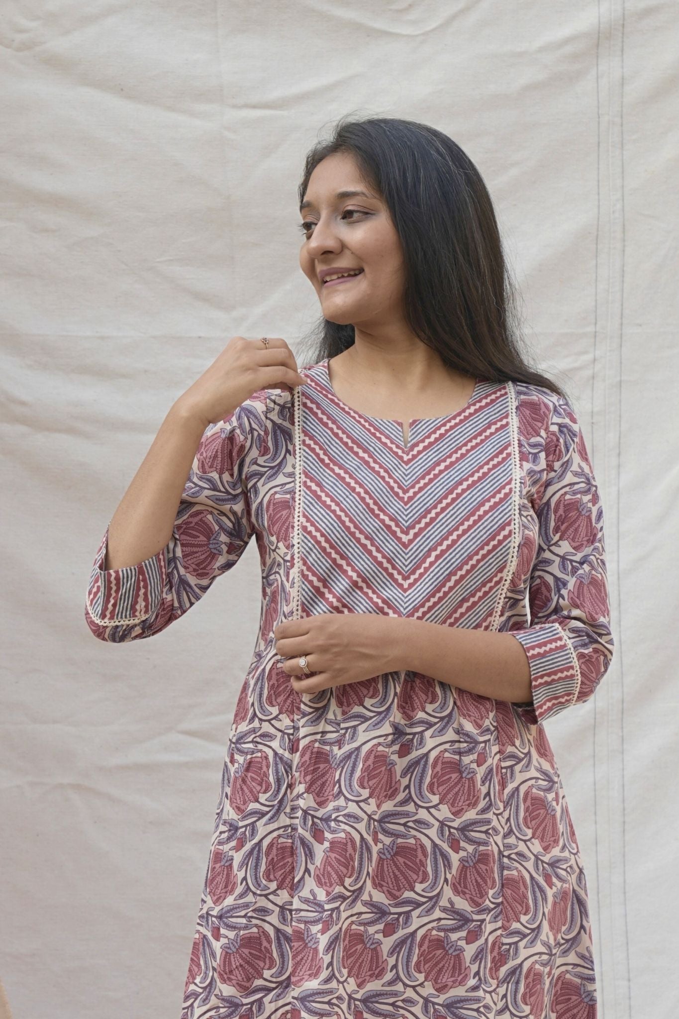 Brown Maternity Kurta With Zippers