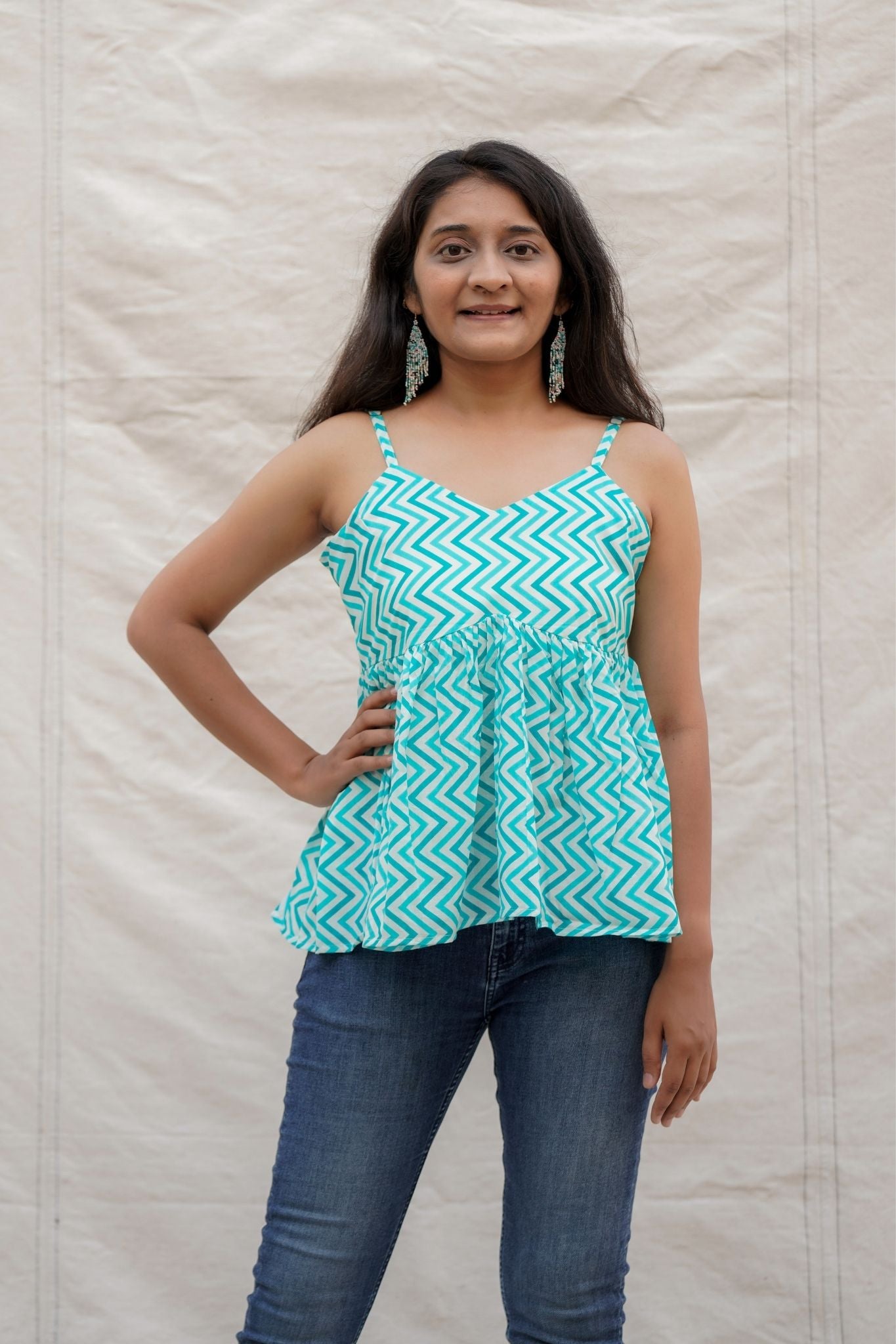 Sweetpea Light Blue Chevron Spaghetti Cotton Top