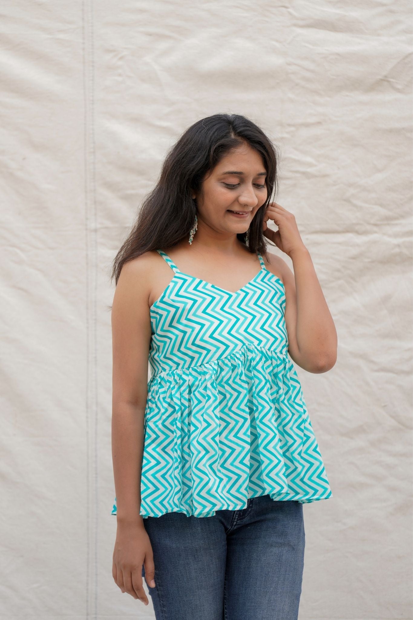 Sweetpea Light Blue Chevron Spaghetti Cotton Top