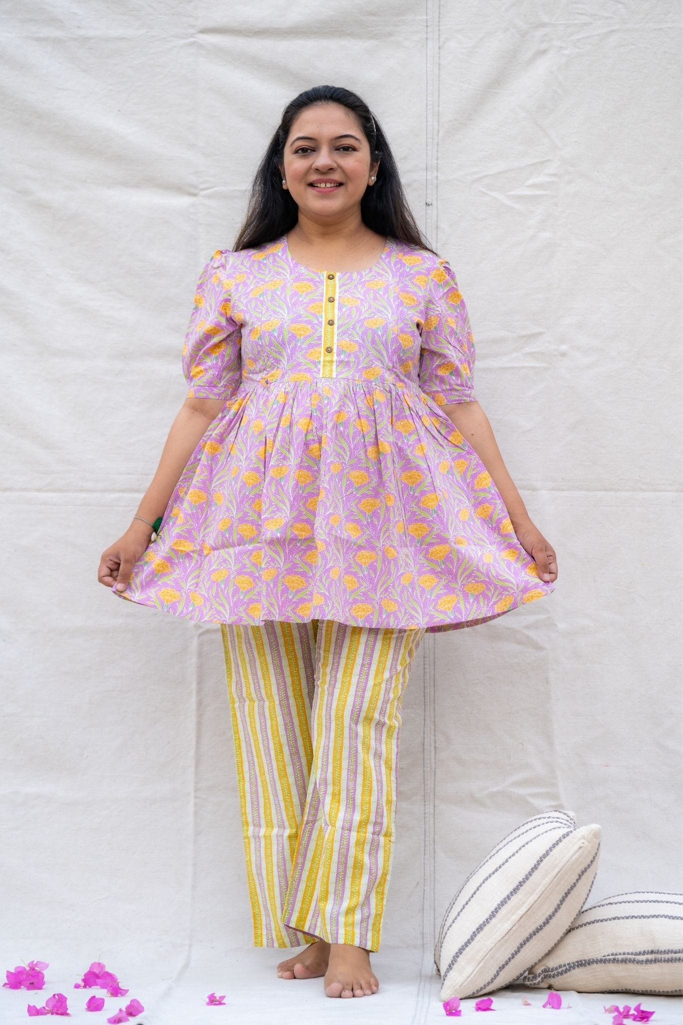 Titli Light Purple Maternity and Nursing Cotton Lounge Wear Set