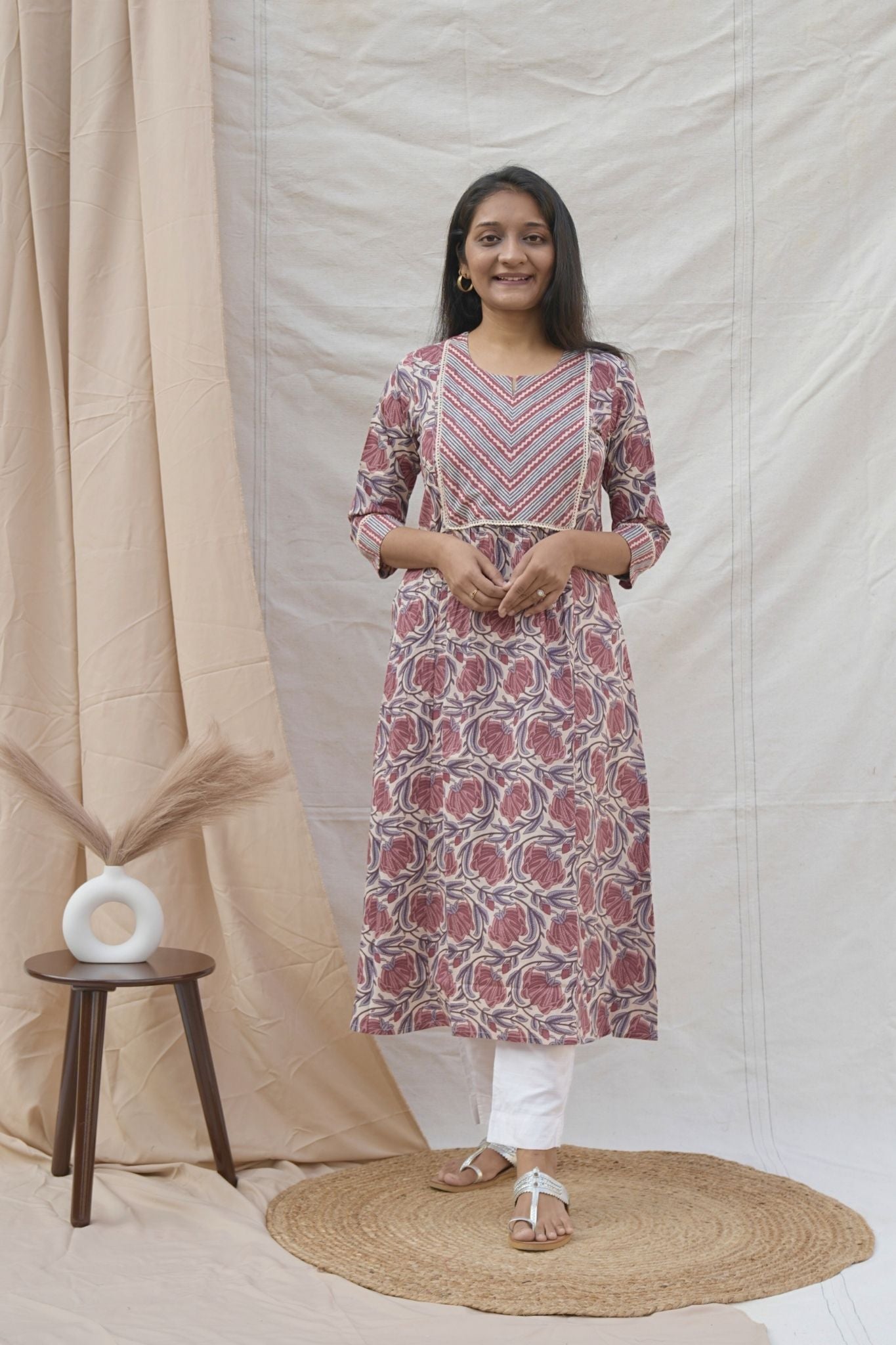 Brown A Line Flared Cotton Kurta