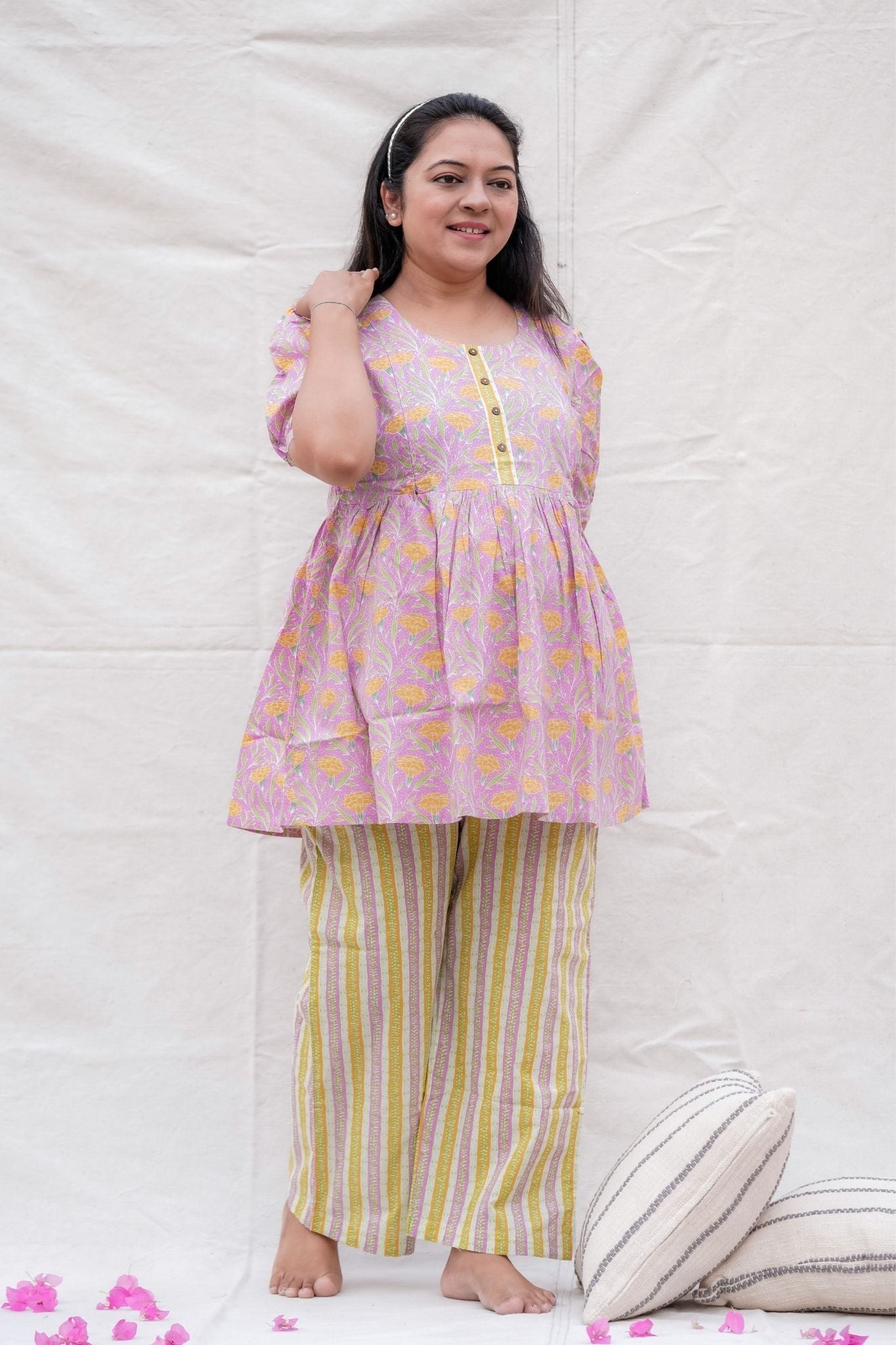 Titli Light Purple Maternity and Nursing Cotton Lounge Wear Set