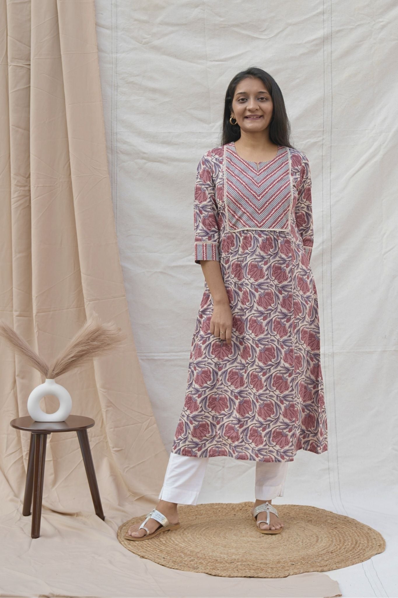 Brown Feeding Friendly Maternity Cotton Kurta