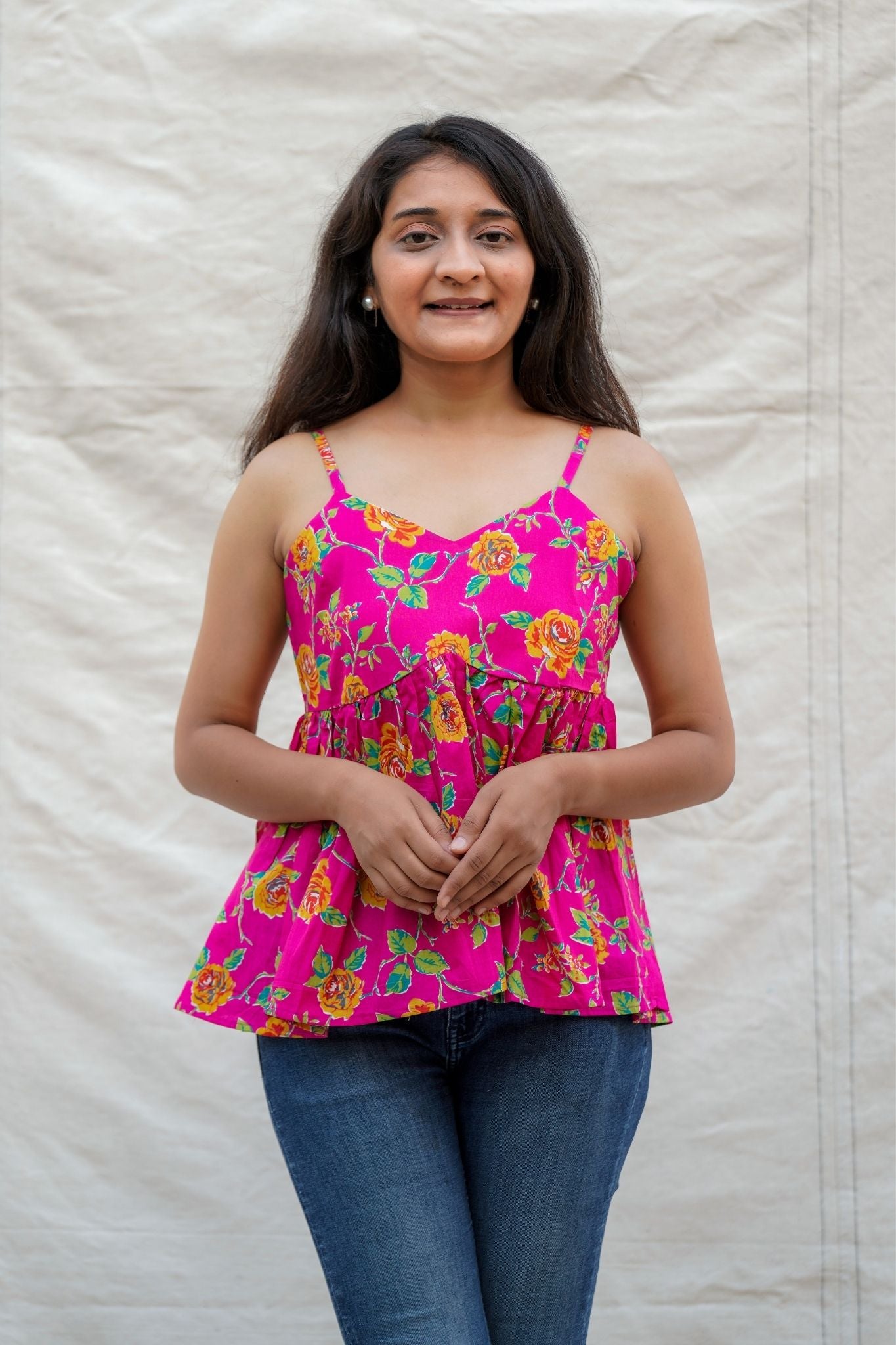 Mary Poppins Pink Floral Spaghetti Cotton Top