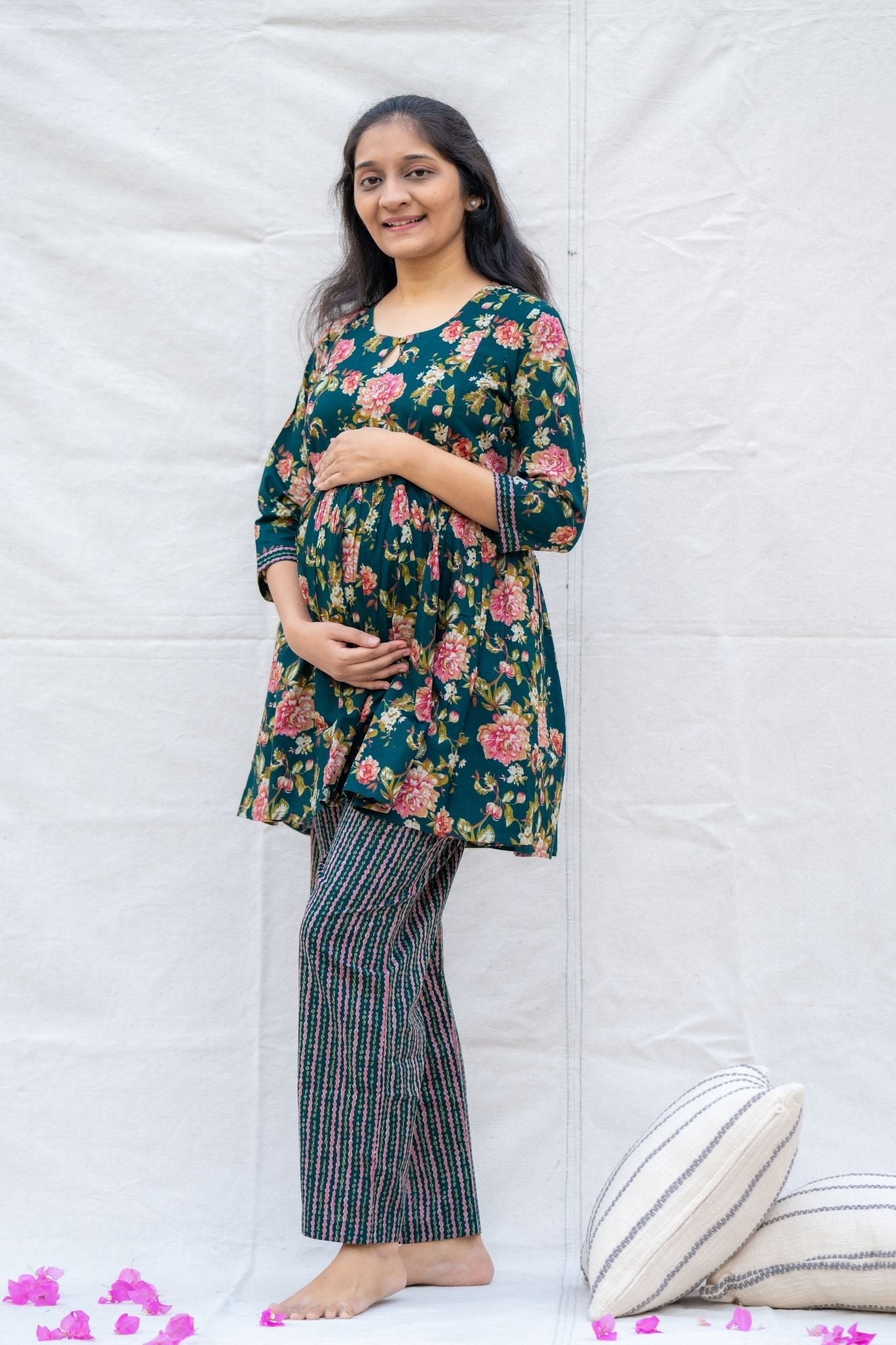 Maternity Lounge wear top bottom set with 2 zipper