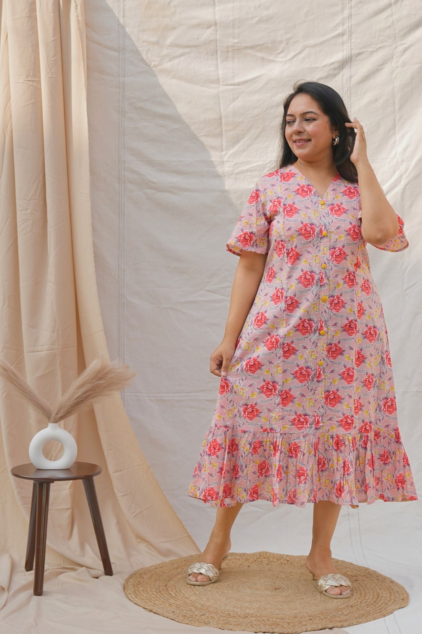 Light Pink Floral Print Maternity Dress