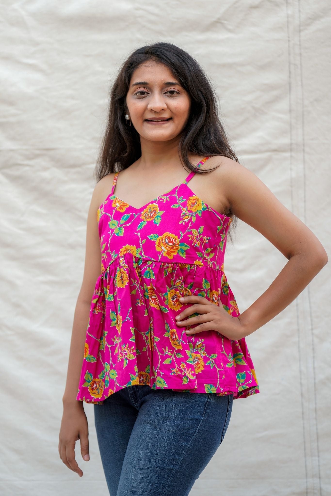 Mary Poppins Pink Floral Spaghetti Cotton Top